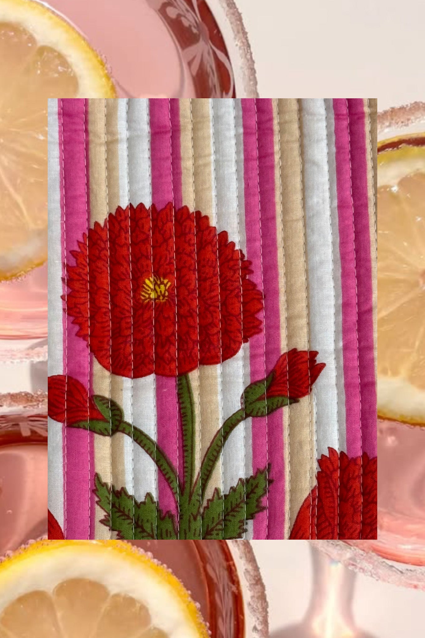 Mini Market Striped Quilted Tote Bag in Pink Poppy