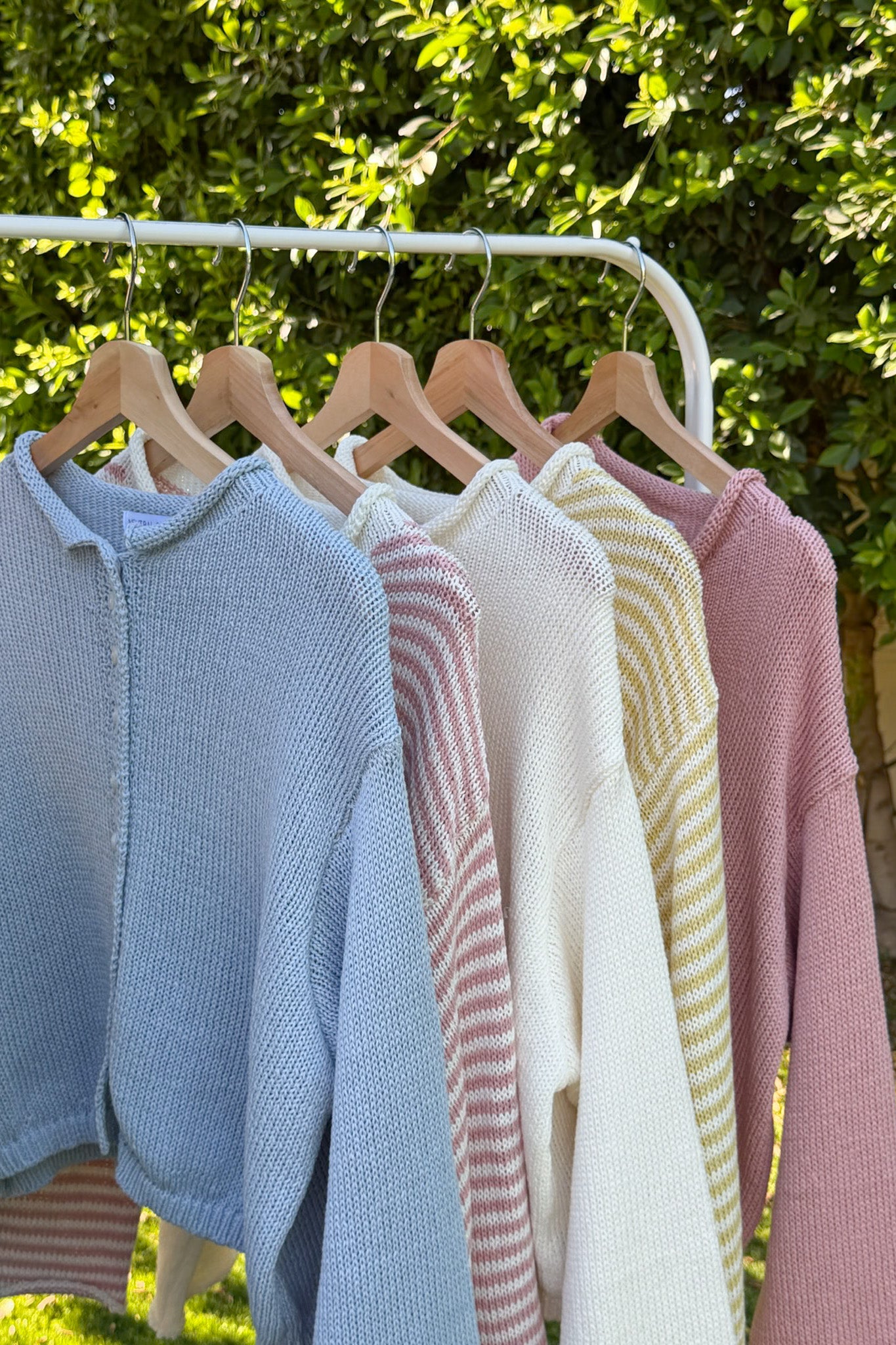 Haven Cotton Mini Striped Knit Cardigan in Banana and White