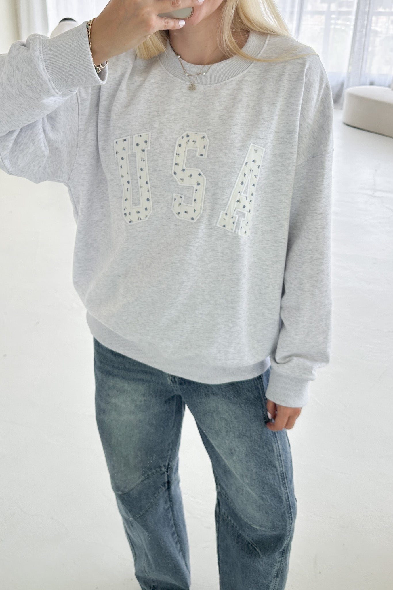 Red, White & Bloom USA Embroidered Sweatshirt