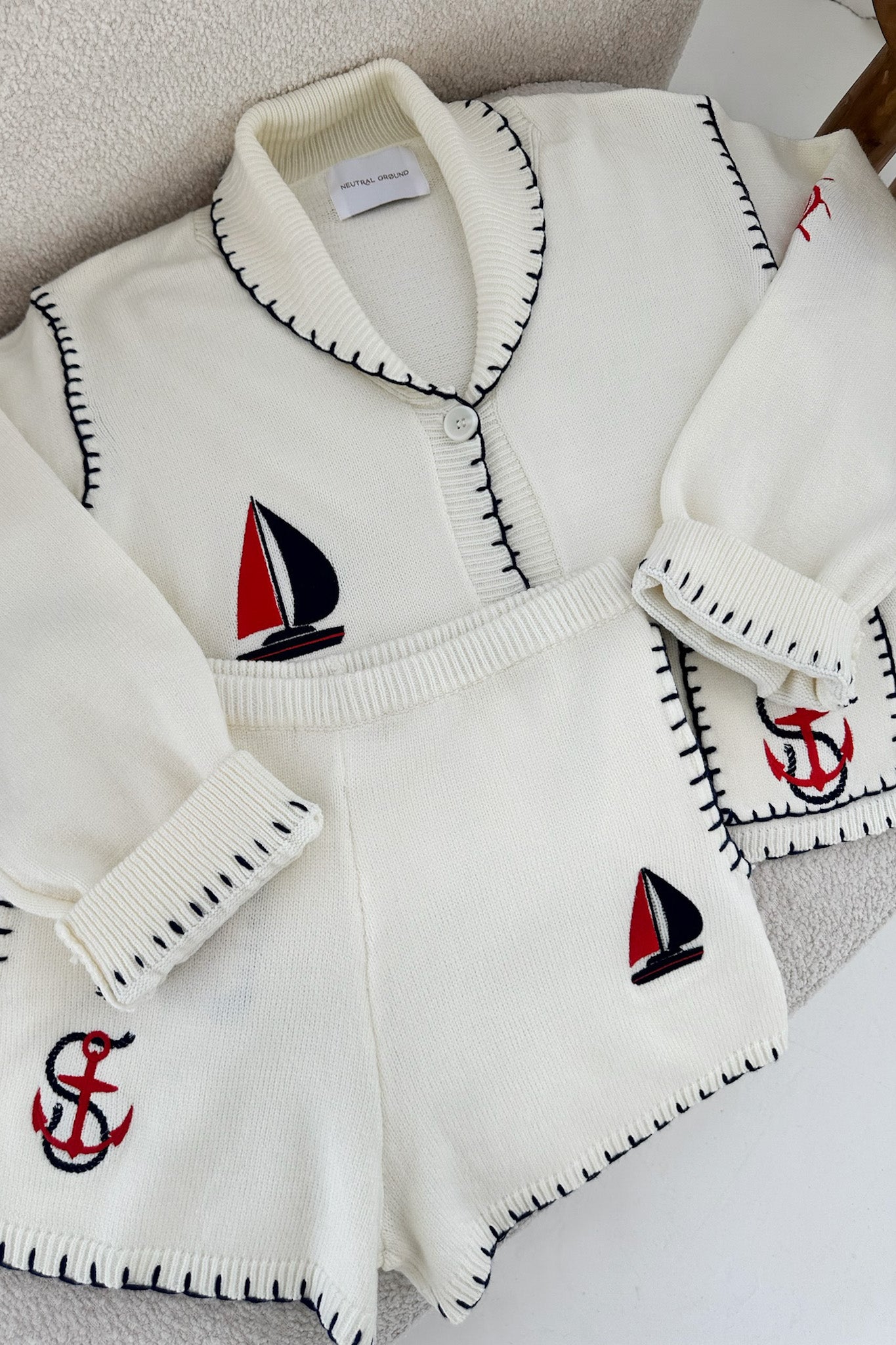 First Mate Embroidered Lightweight Knit Cardigan - Neutral Ground