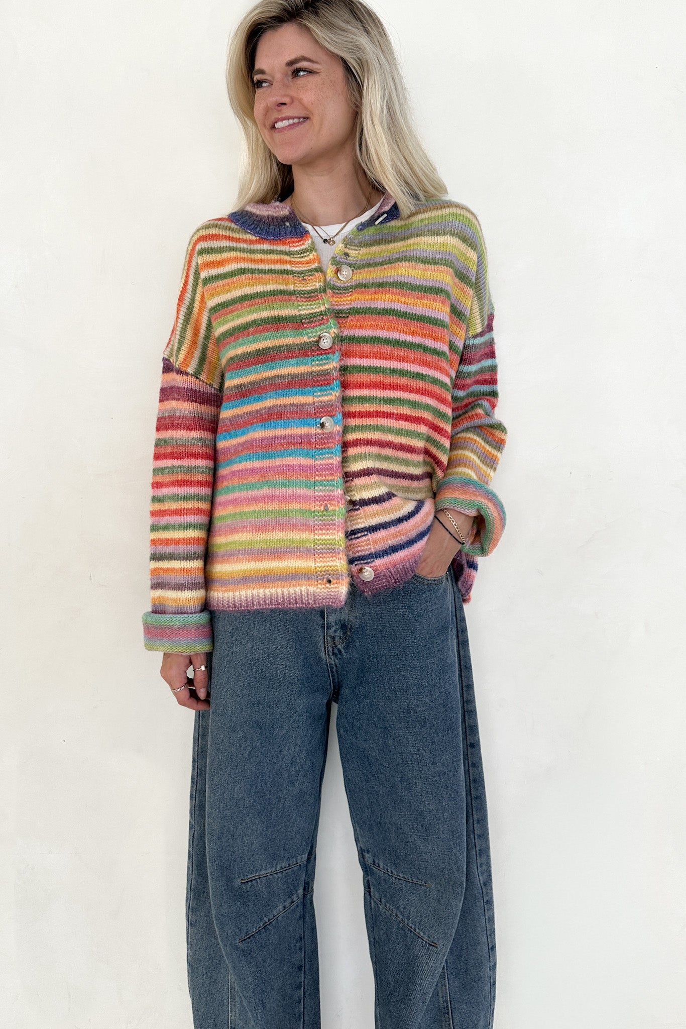 Free Falling Rainbow Knit Cardigan in Sunset - Neutral Ground