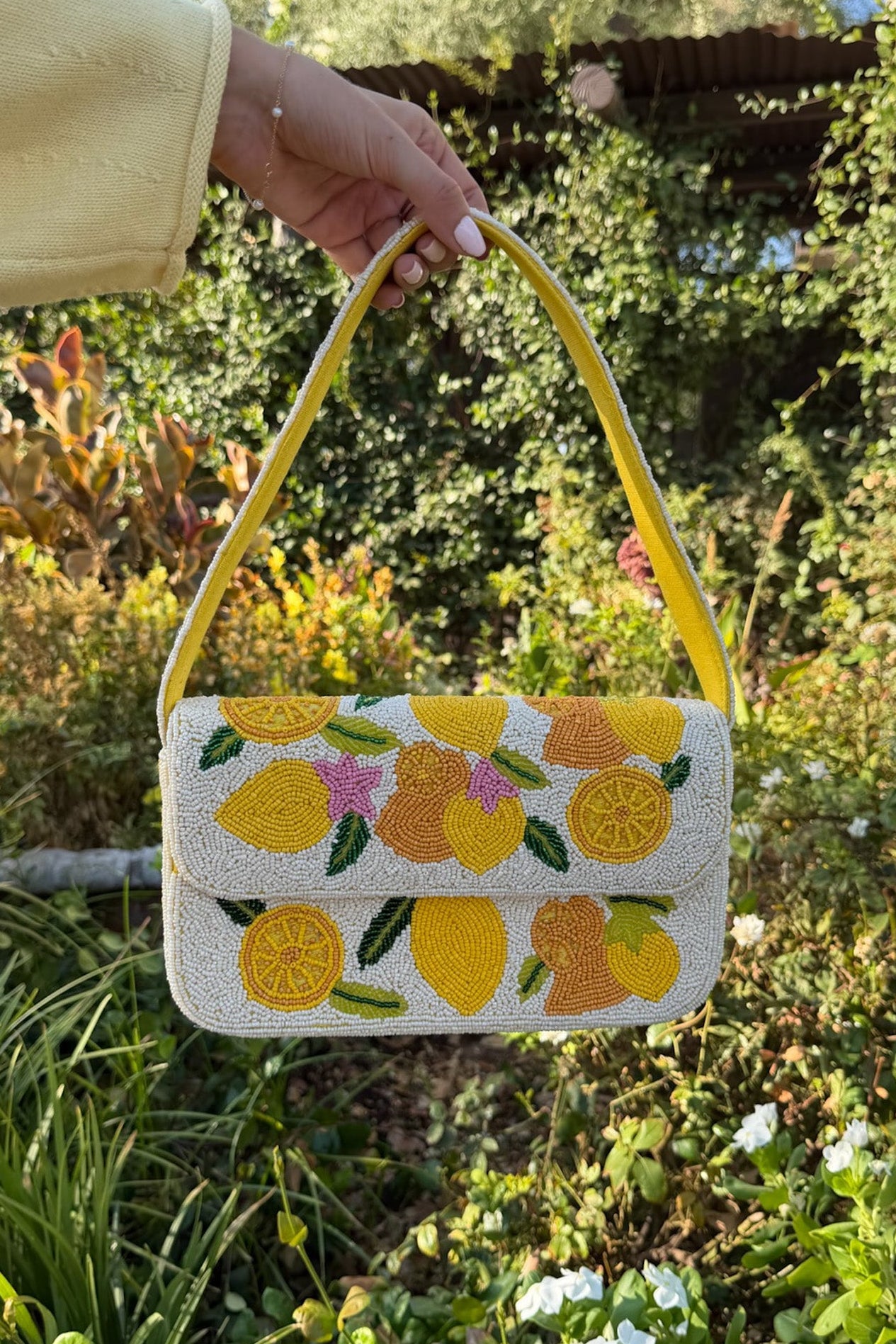 Lemon Drop Beaded Shoulder Bag