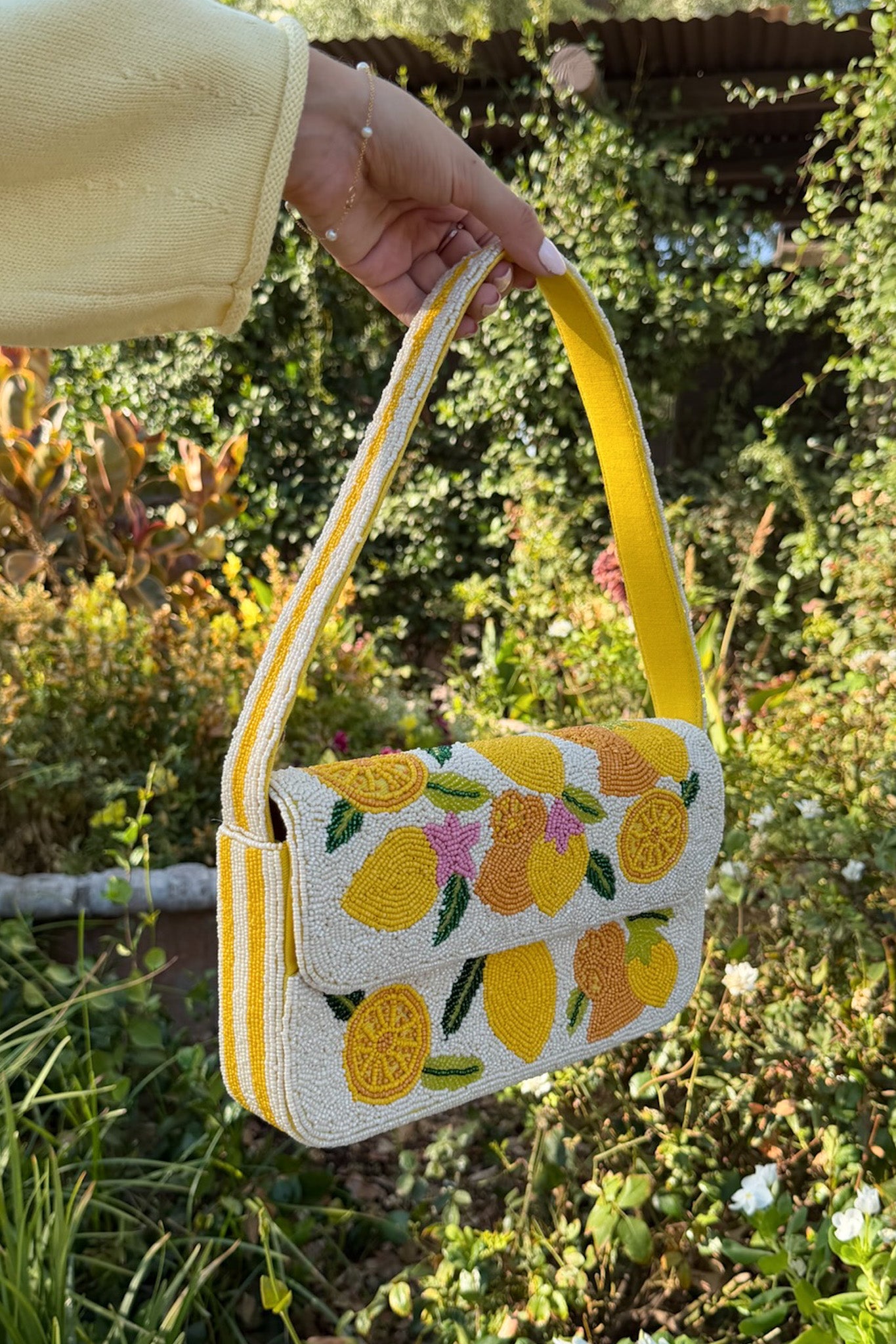 Lemon Drop Beaded Shoulder Bag