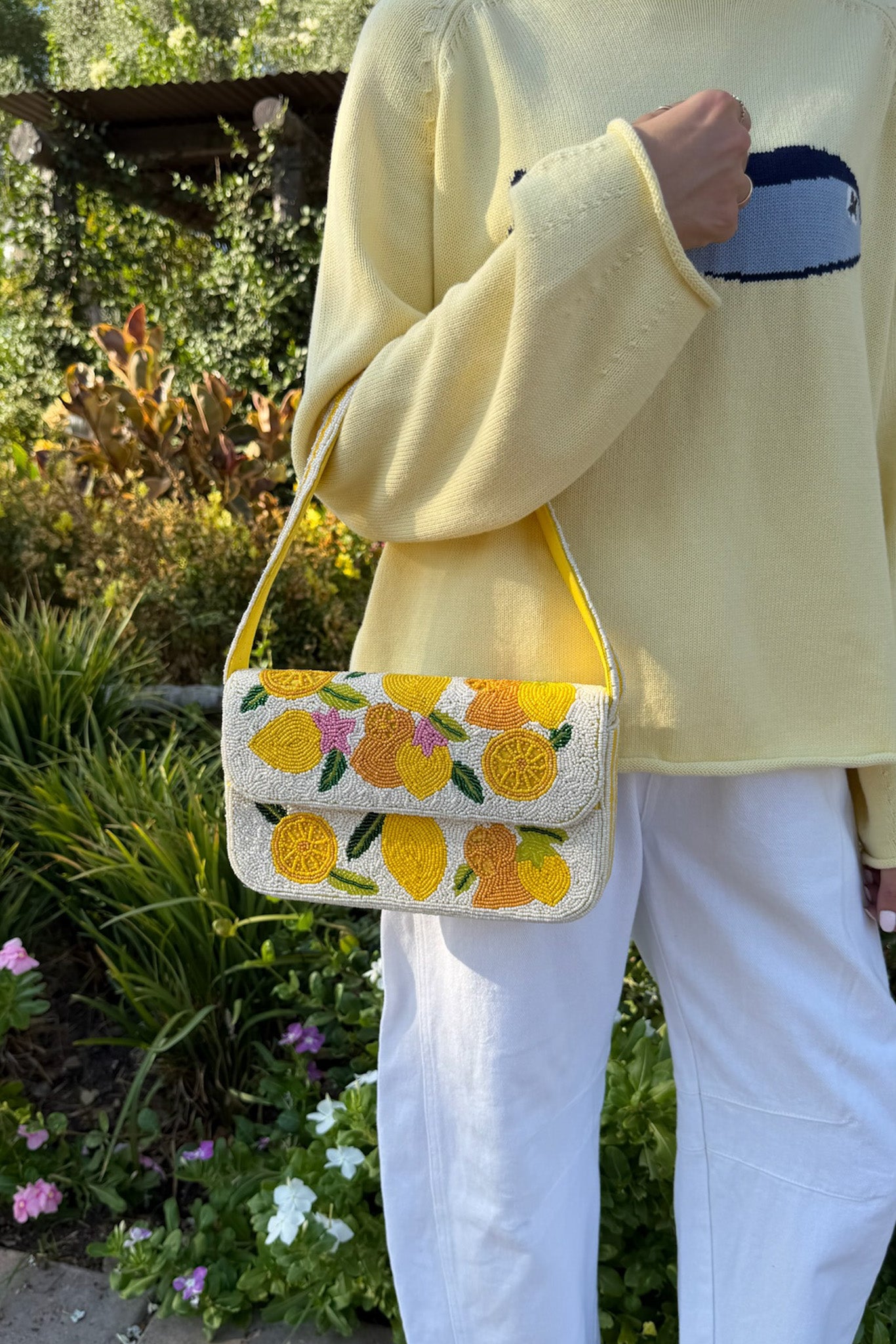 Lemon Drop Beaded Shoulder Bag