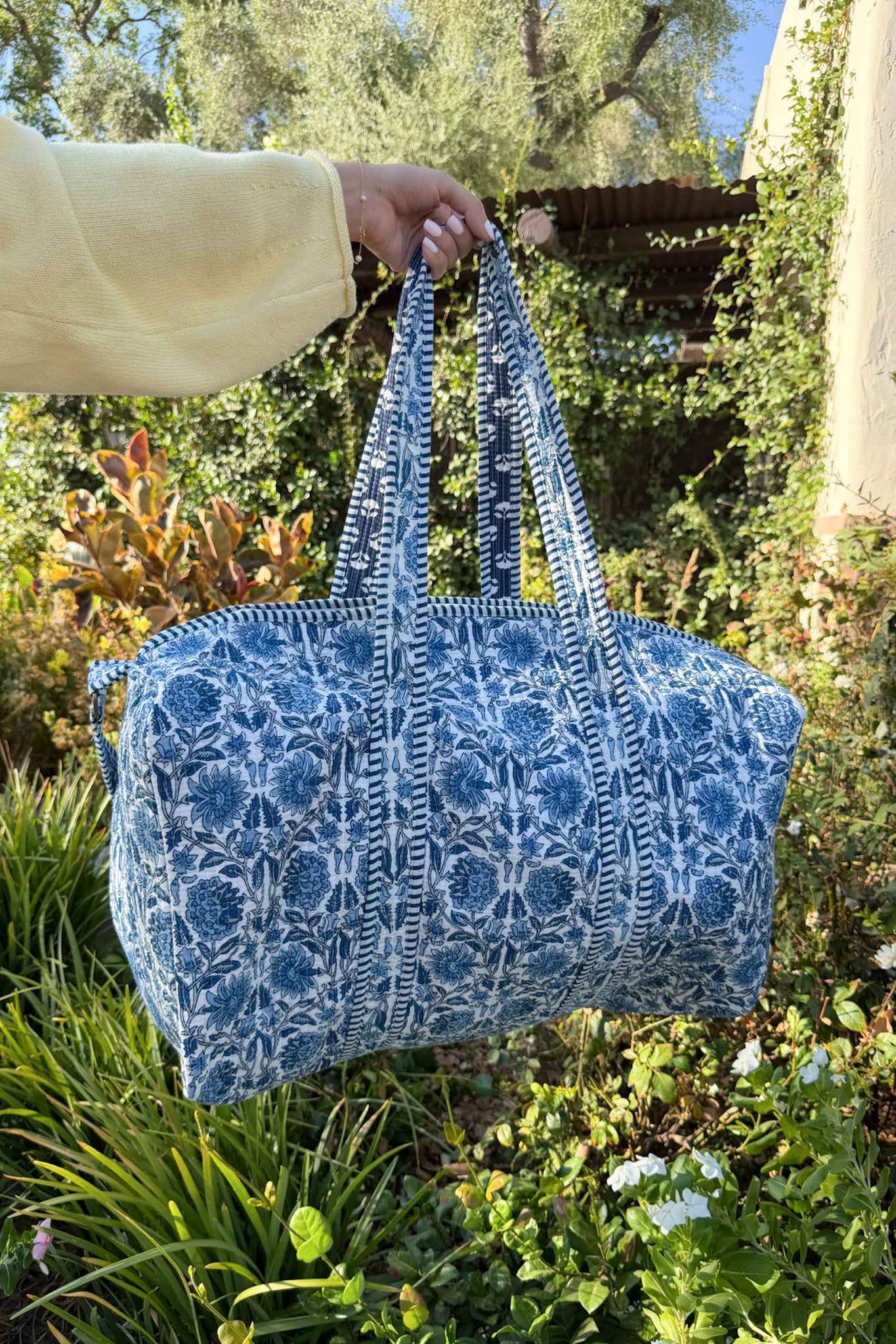 Weekender Quilted Duffle Bag in Floral Blue