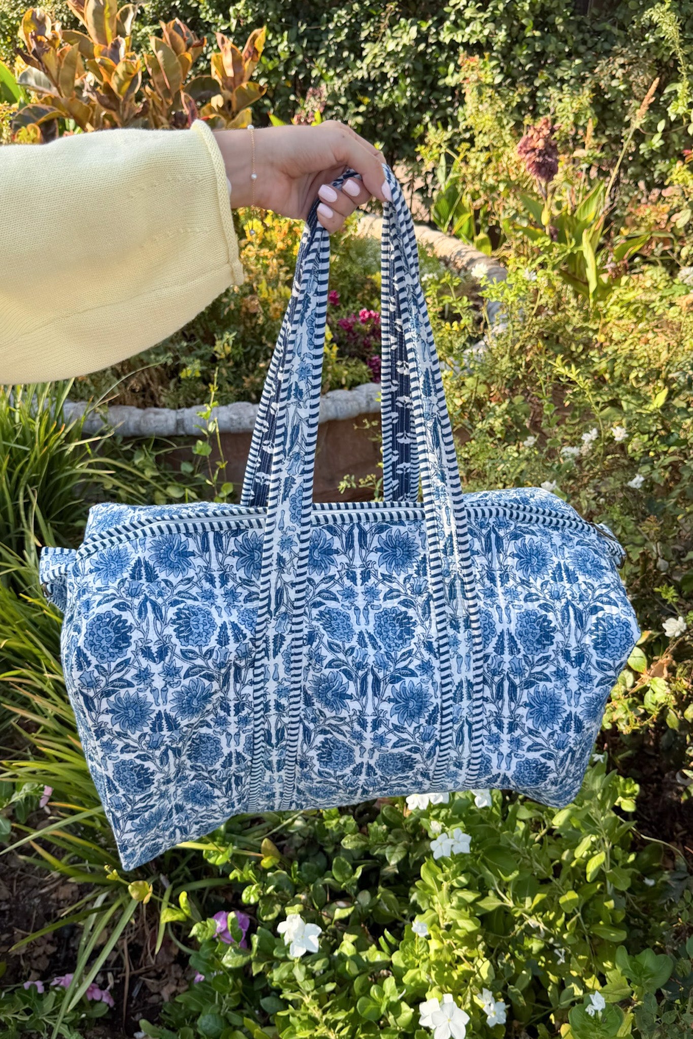 Weekender Quilted Duffle Bag in Floral Blue