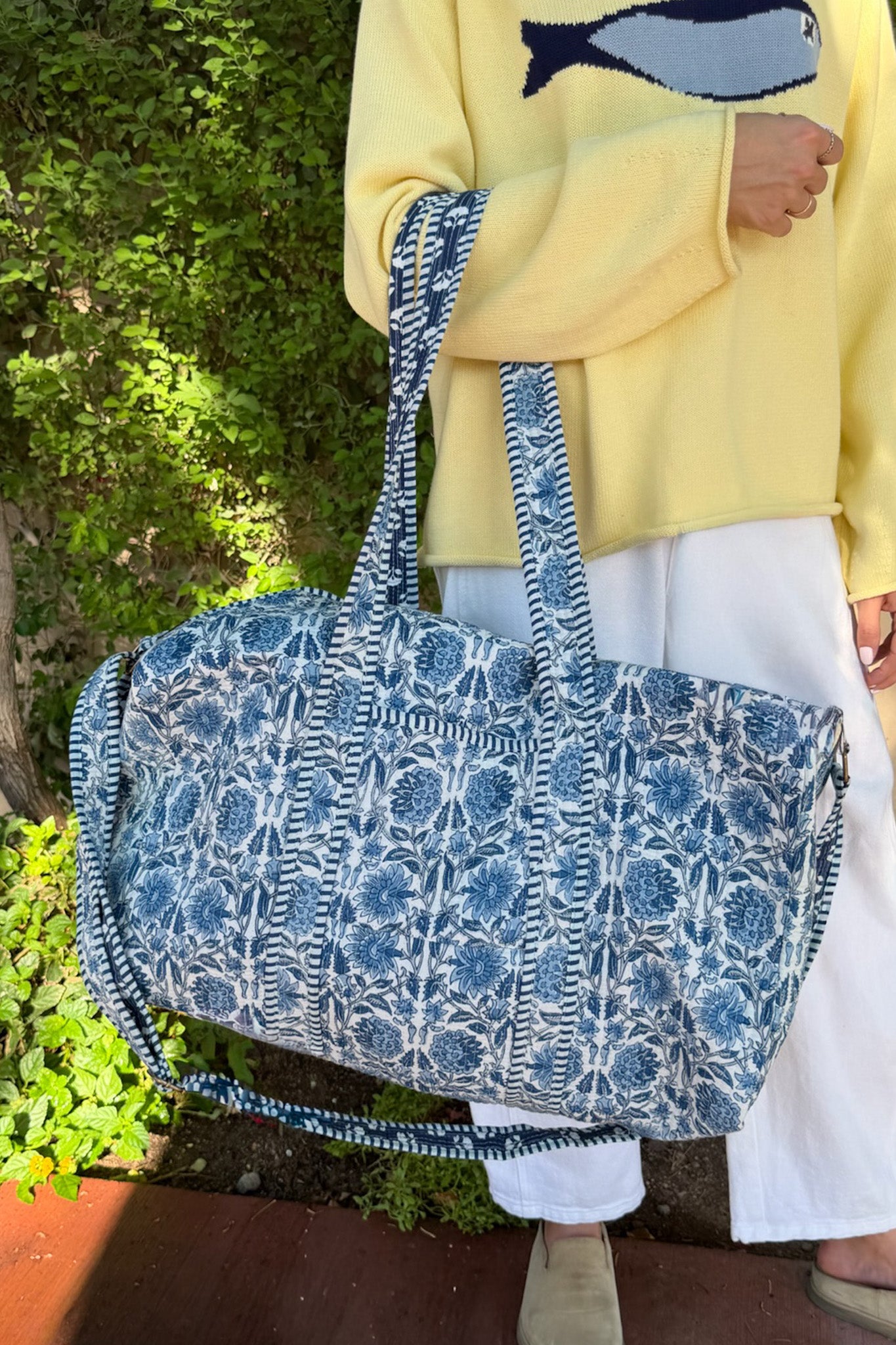Weekender Quilted Duffle Bag in Floral Blue