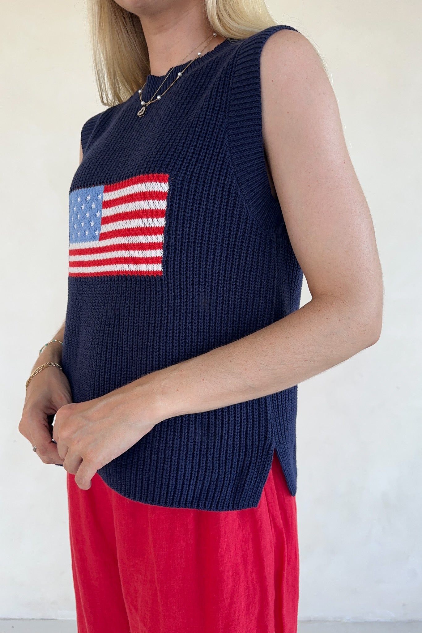 Betty Flag Print Knit Sweater Tank