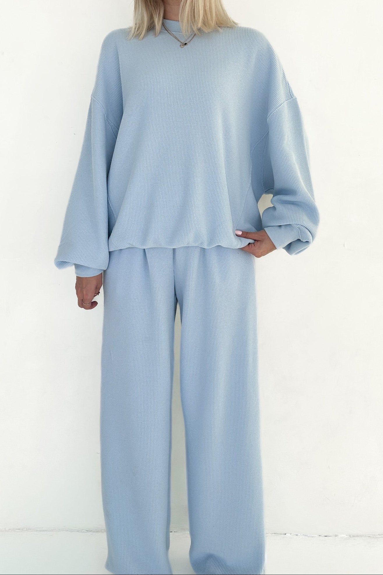 Sundays Waffle Knit Sweatshirt in Baby Blue - Neutral Ground