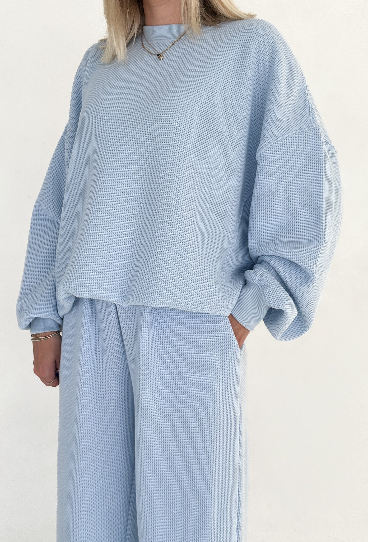 Sundays Waffle Knit Sweatshirt in Baby Blue - Neutral Ground