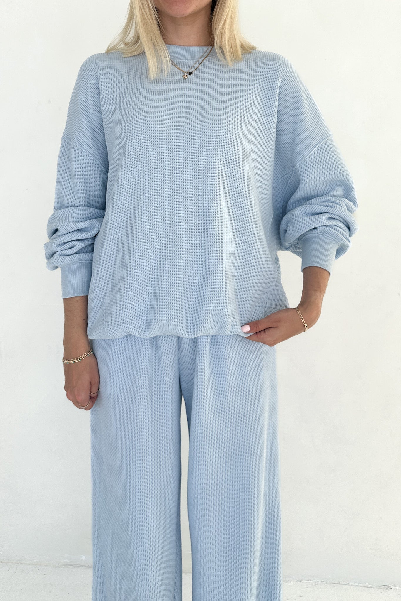 Sundays Waffle Knit Sweatshirt in Baby Blue - Neutral Ground