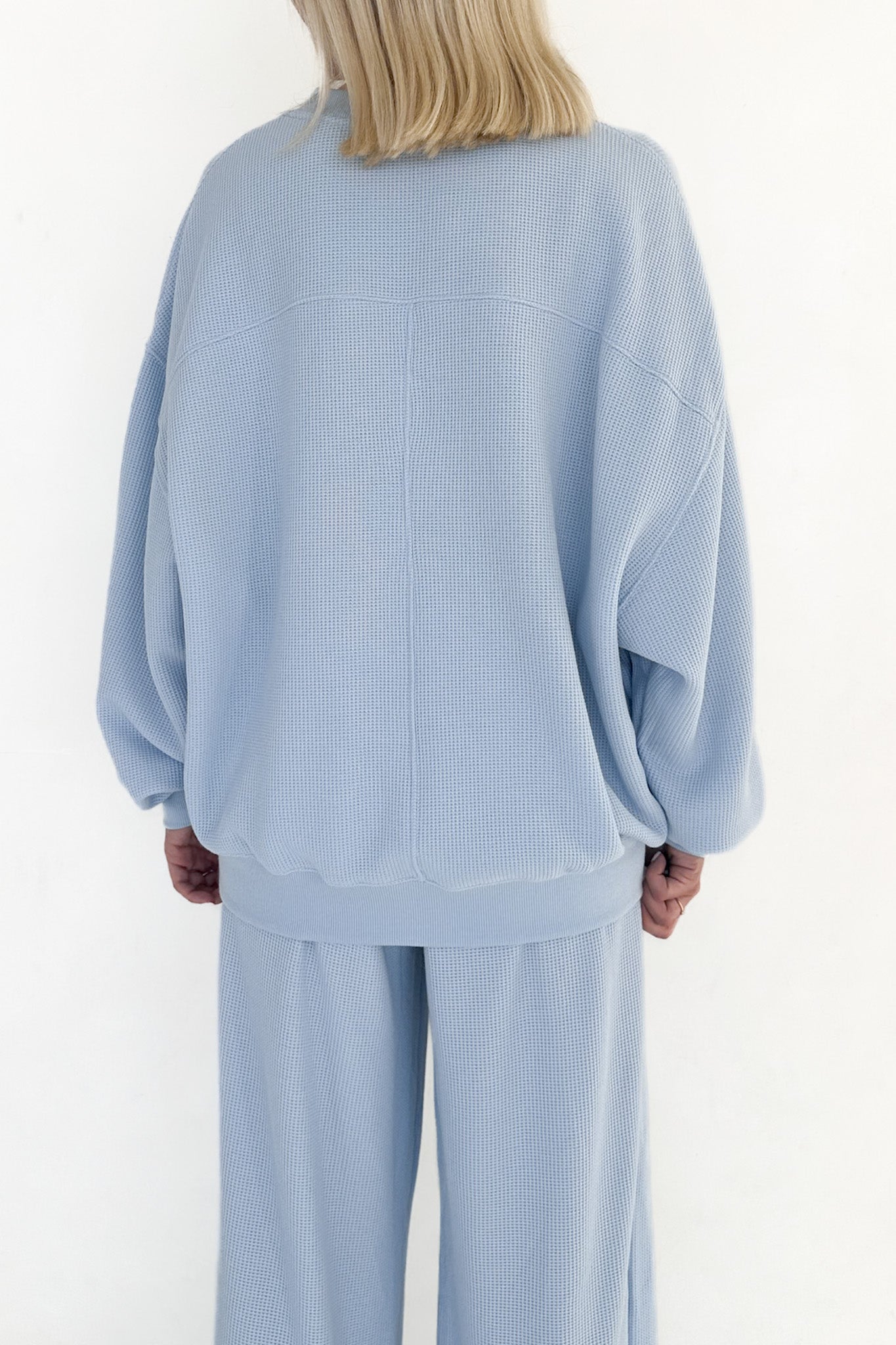 Sundays Waffle Knit Sweatshirt in Powder Blue