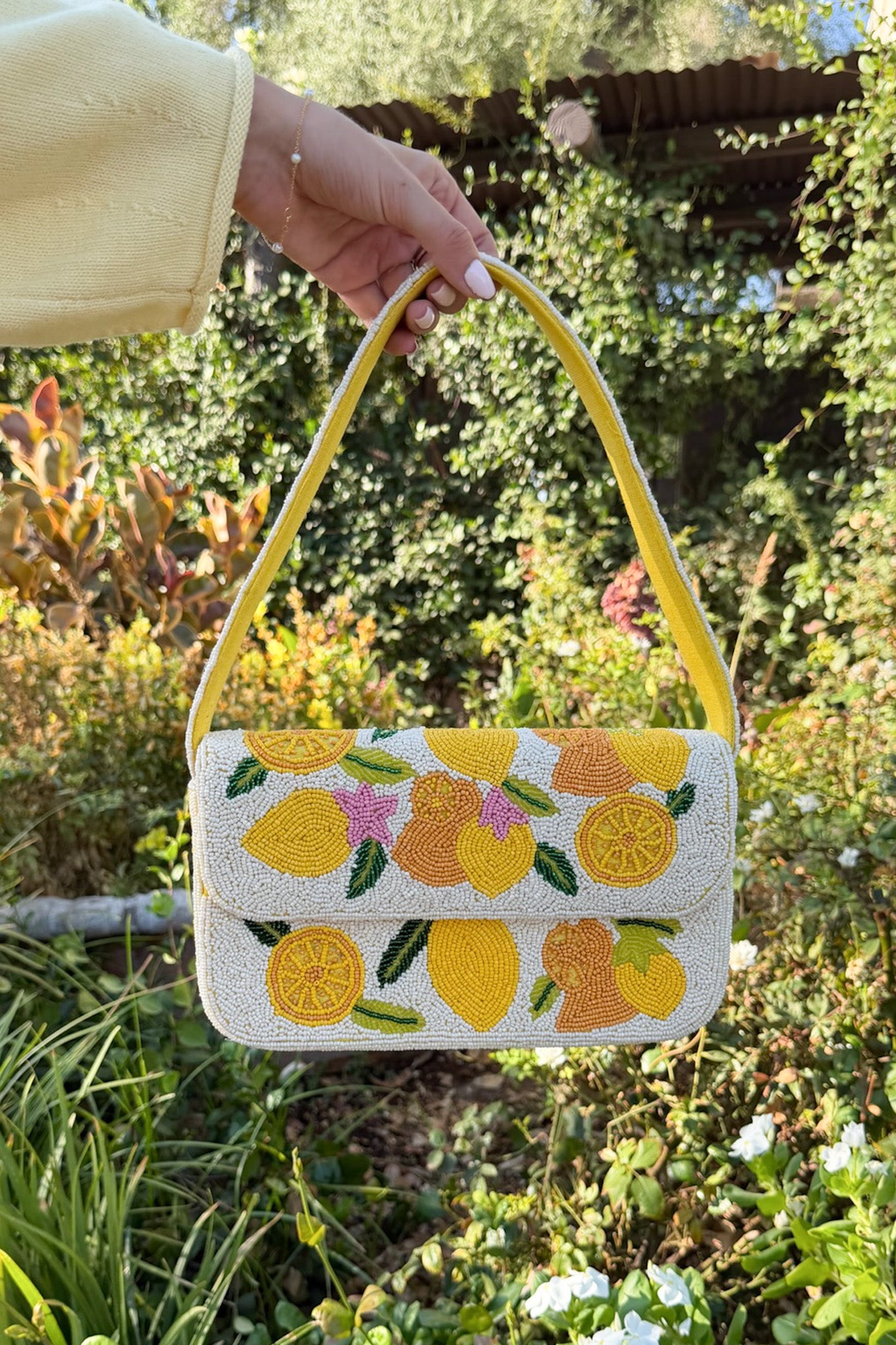 Lemon Drop Beaded Shoulder Bag