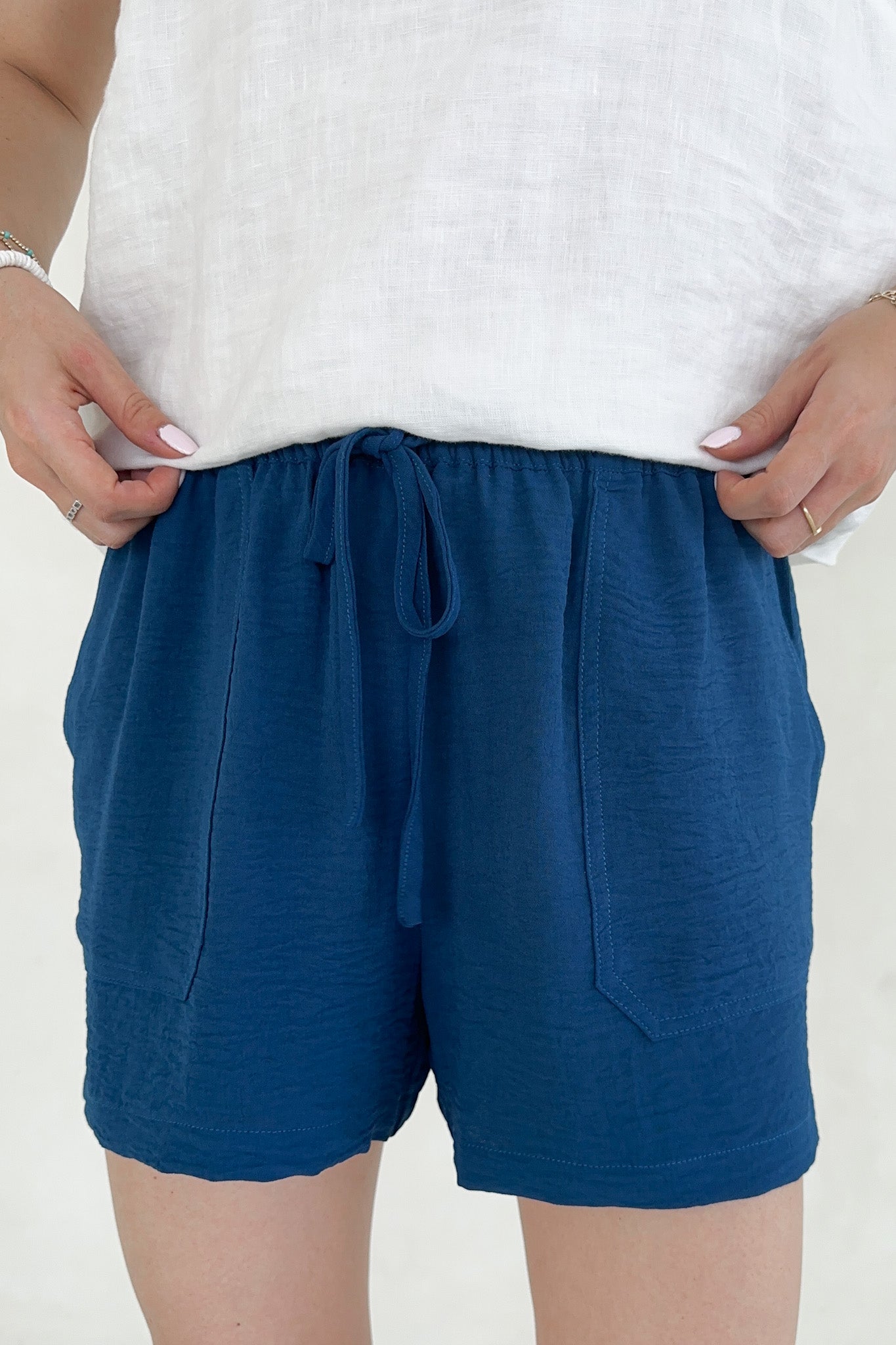 Leighton Navy Crinkle Shorts