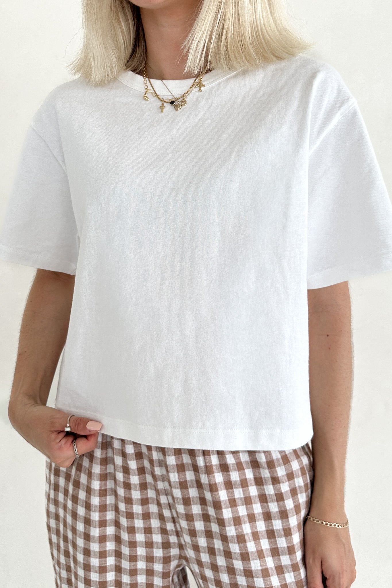 Stella Linen Short Sleeve Knit Top in White
