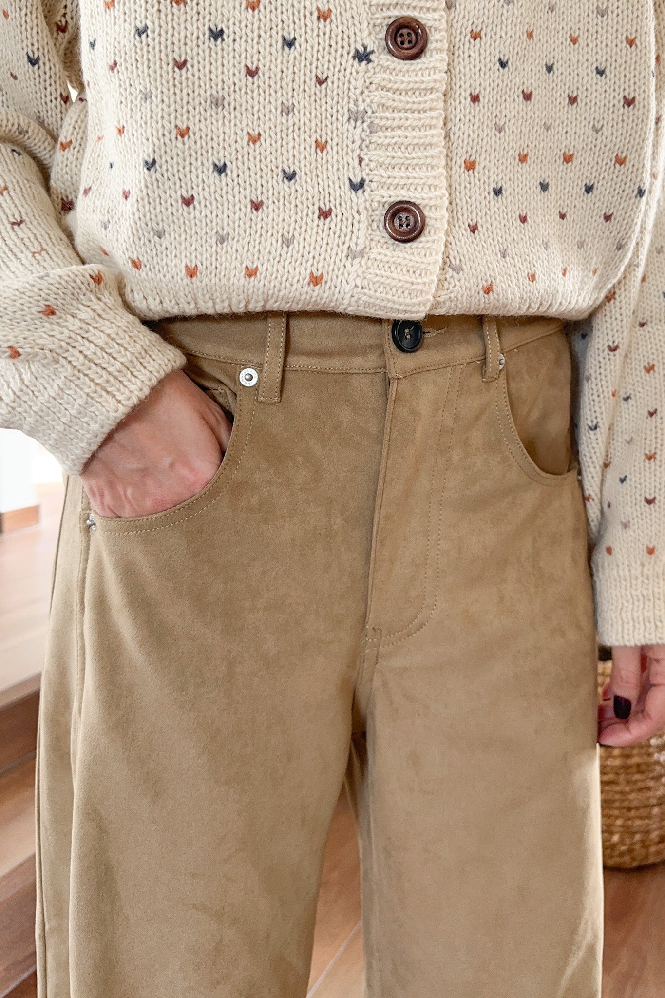 Nora Lightweight Vegan Suede Barrel Pants in Camel - Neutral Ground