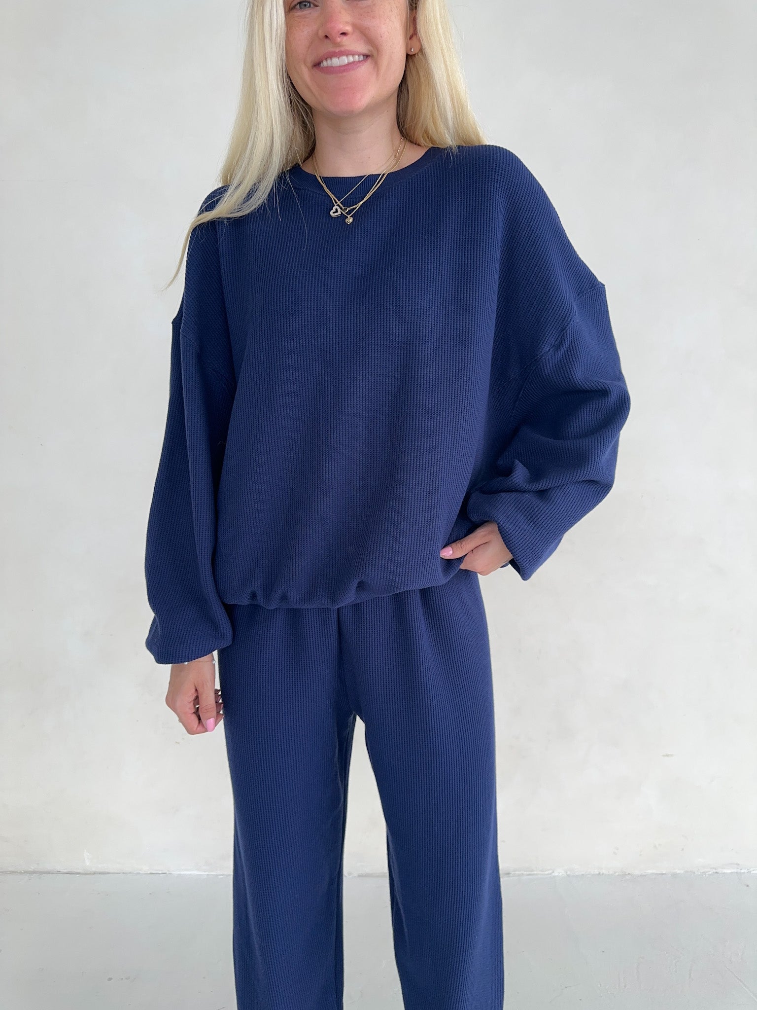 Sundays Waffle Knit Sweatshirt in Blueberry Latte