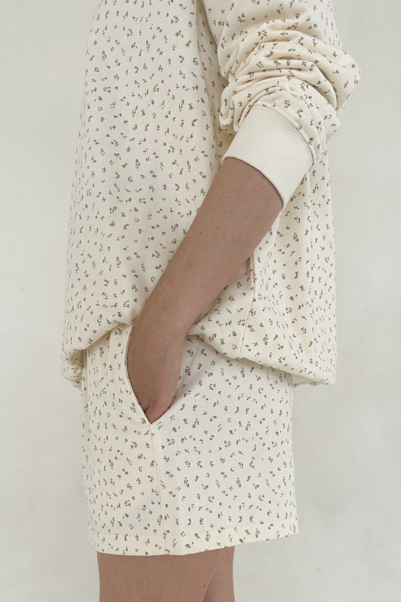 Fleur Cream Ditsy Floral French Terry Lounge Shorts