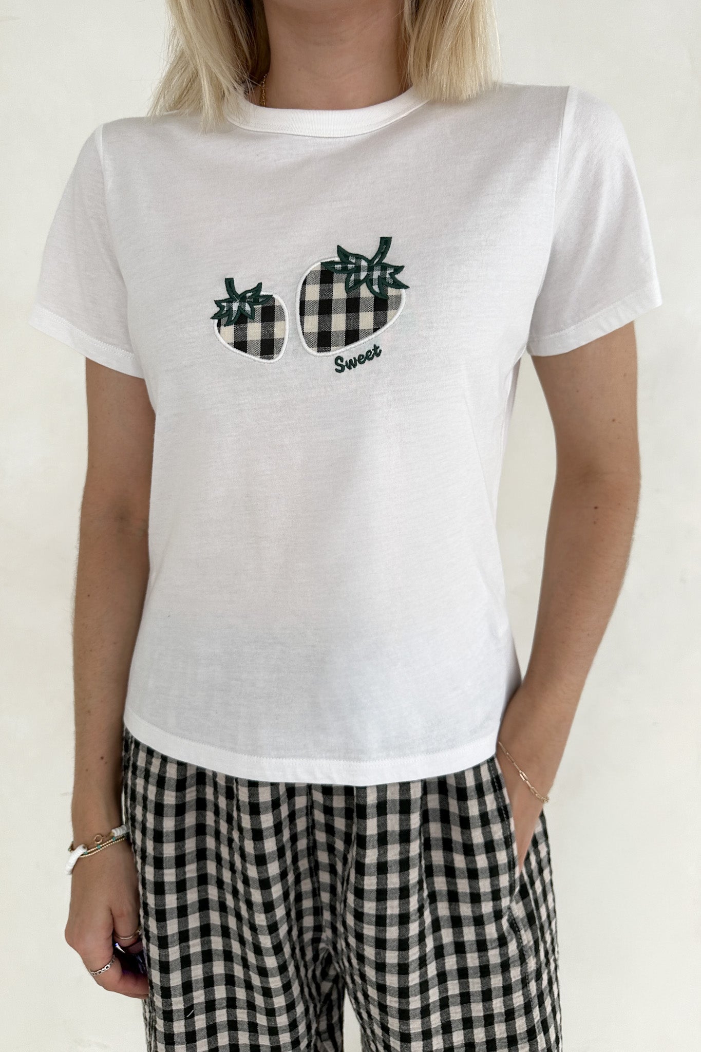 Strawberry Patch 100% Cotton Black and White Gingham T-Shirt