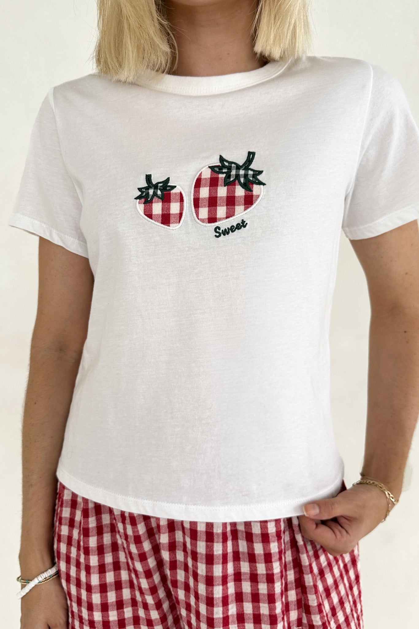 The Strawberry Patch 100% Cotton Red and White Gingham T-Shirt