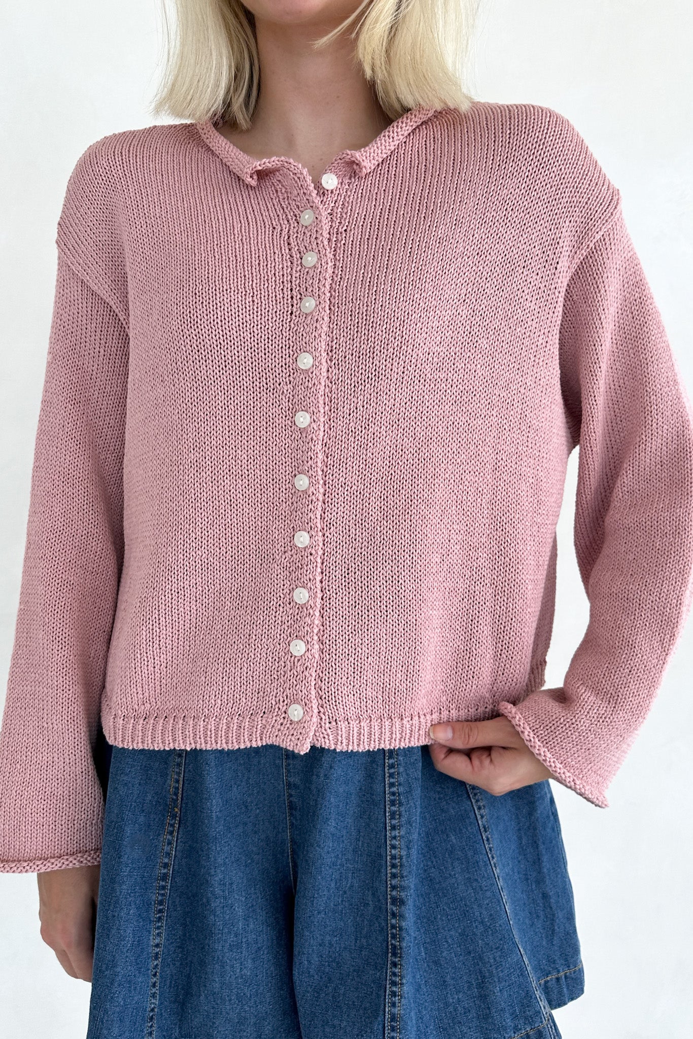 Haven Cotton Knit Cardigan in Dusty Rose