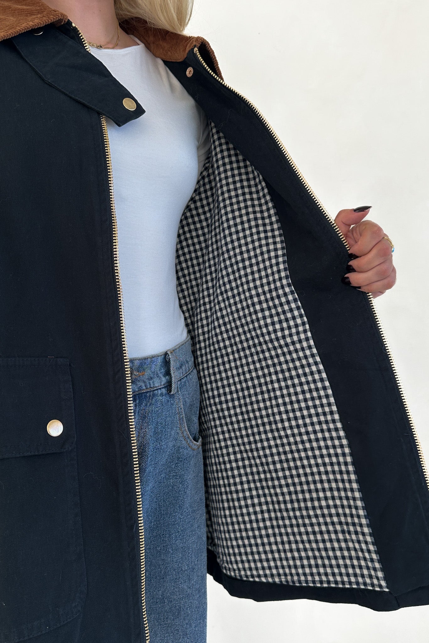 Wren Corduroy Collared Cotton Barn Jacket in Midnight - Neutral Ground