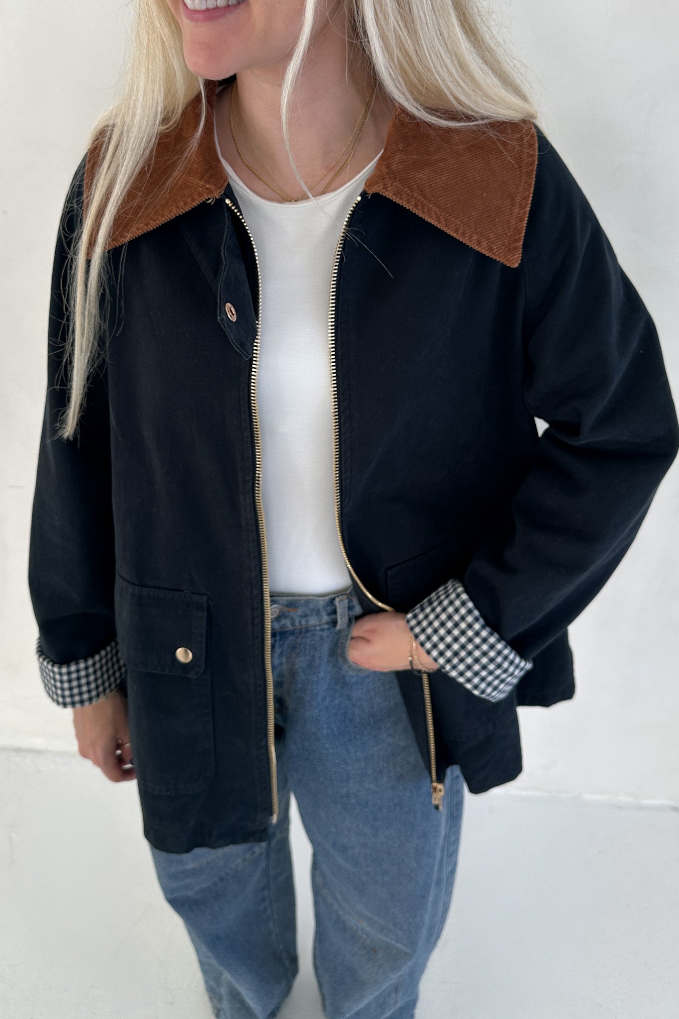 Wren Corduroy Collared Cotton Barn Jacket in Midnight - Neutral Ground