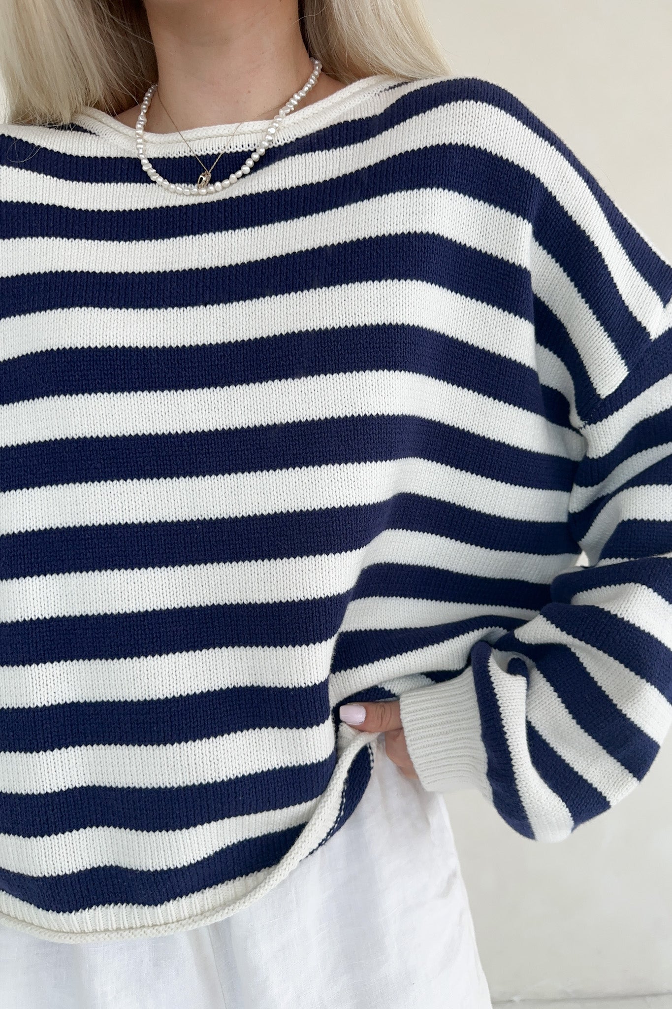 Hampton Navy and White Striped Sweater Top