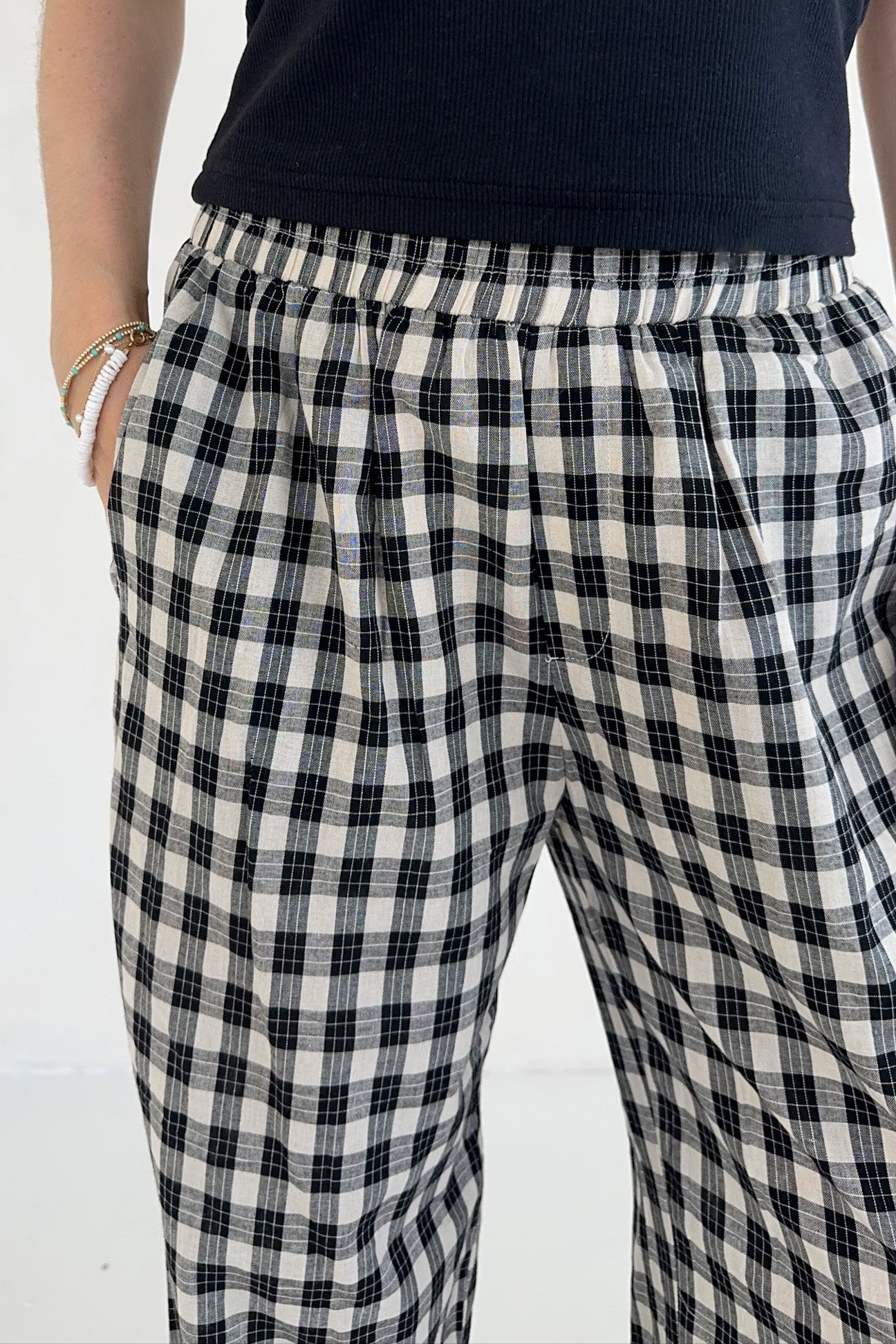 Johnny Cotton Paid Pants in Black