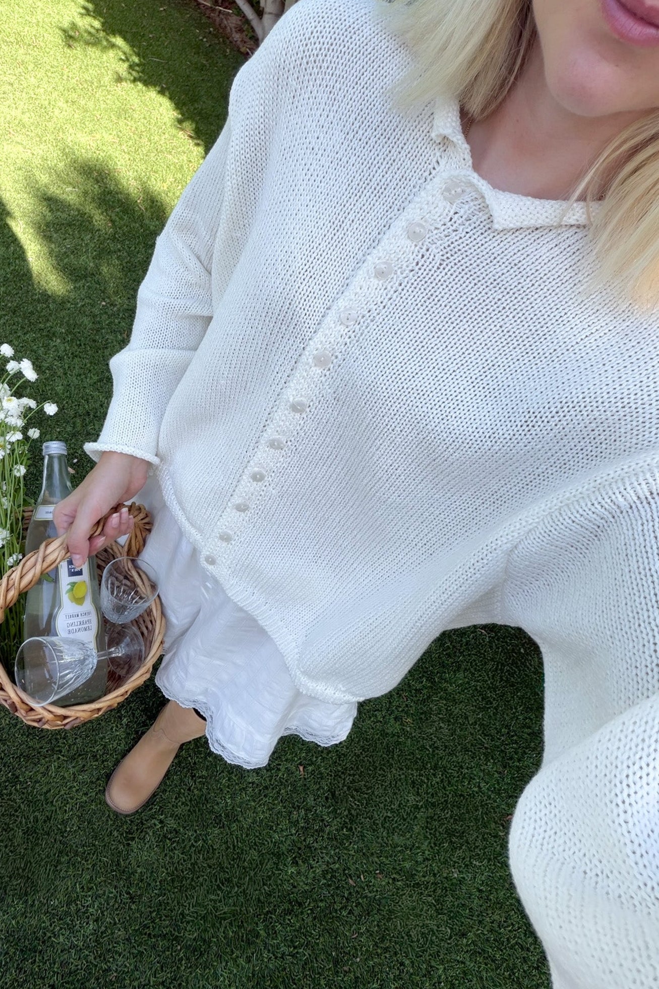 Haven Cotton Knit Cardigan in Cream