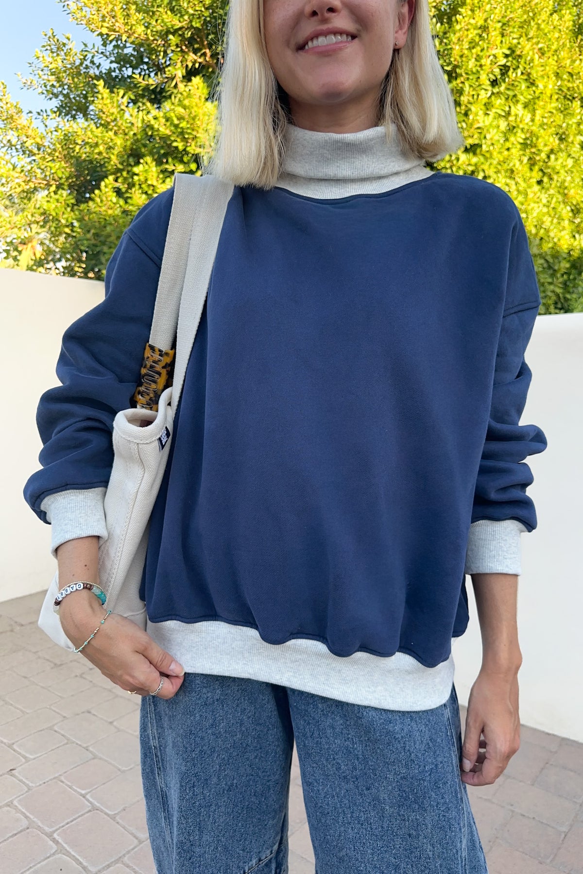 Off Duty Diana Rolled Mock Neck Pullover in Navy - Neutral Ground