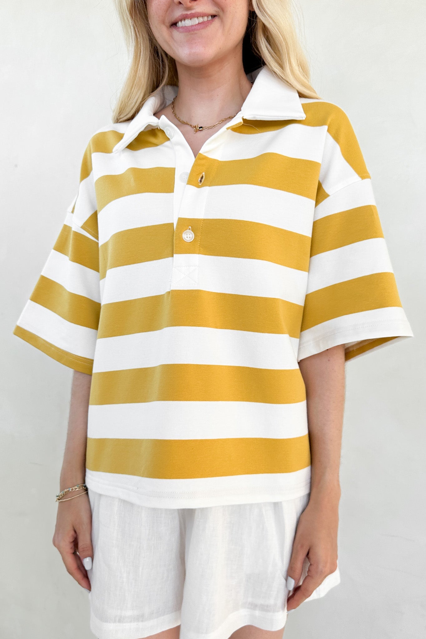 Abigail Oversized Striped Polo Shirt - Neutral Ground