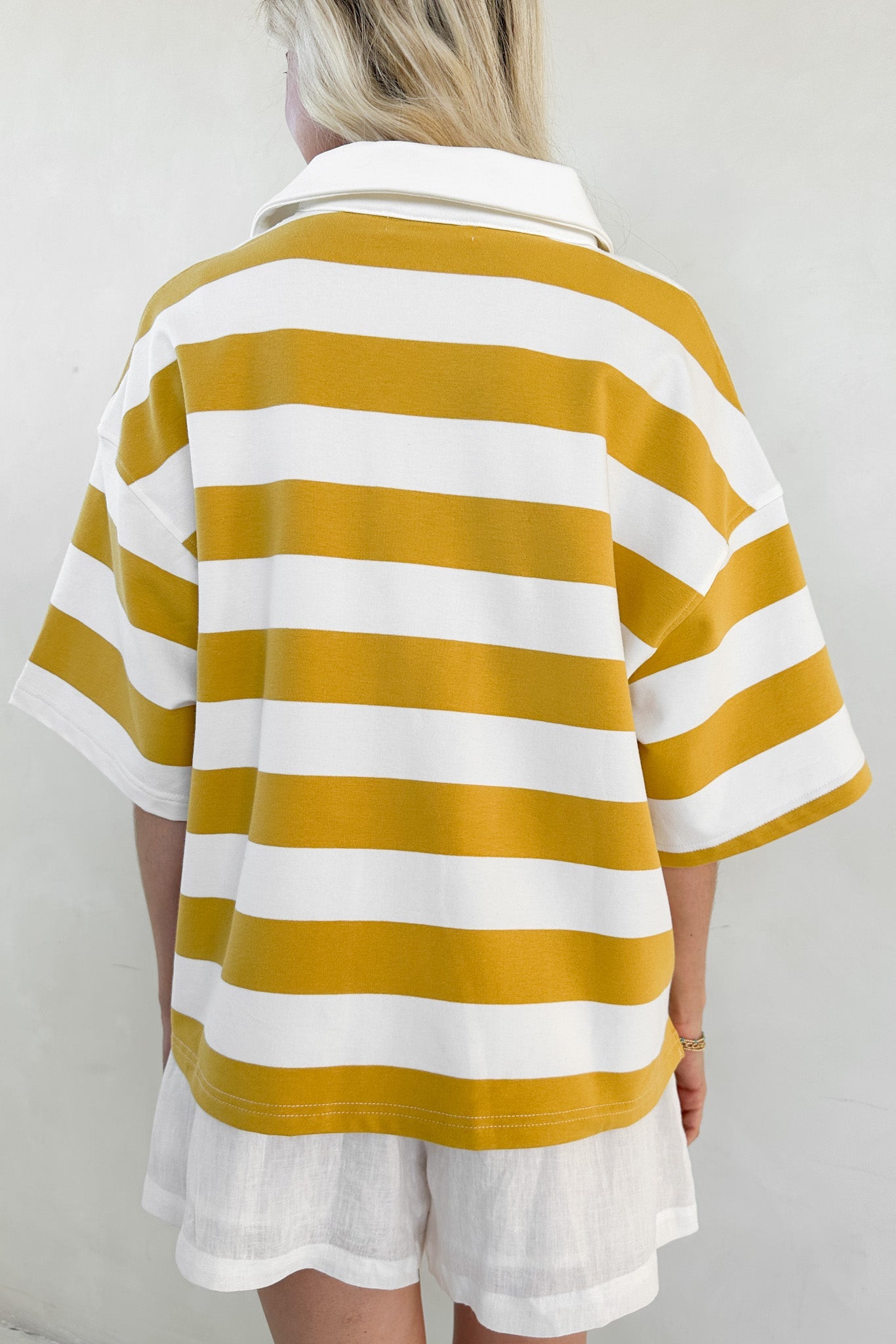Abigail Oversized Striped Polo Shirt - Neutral Ground
