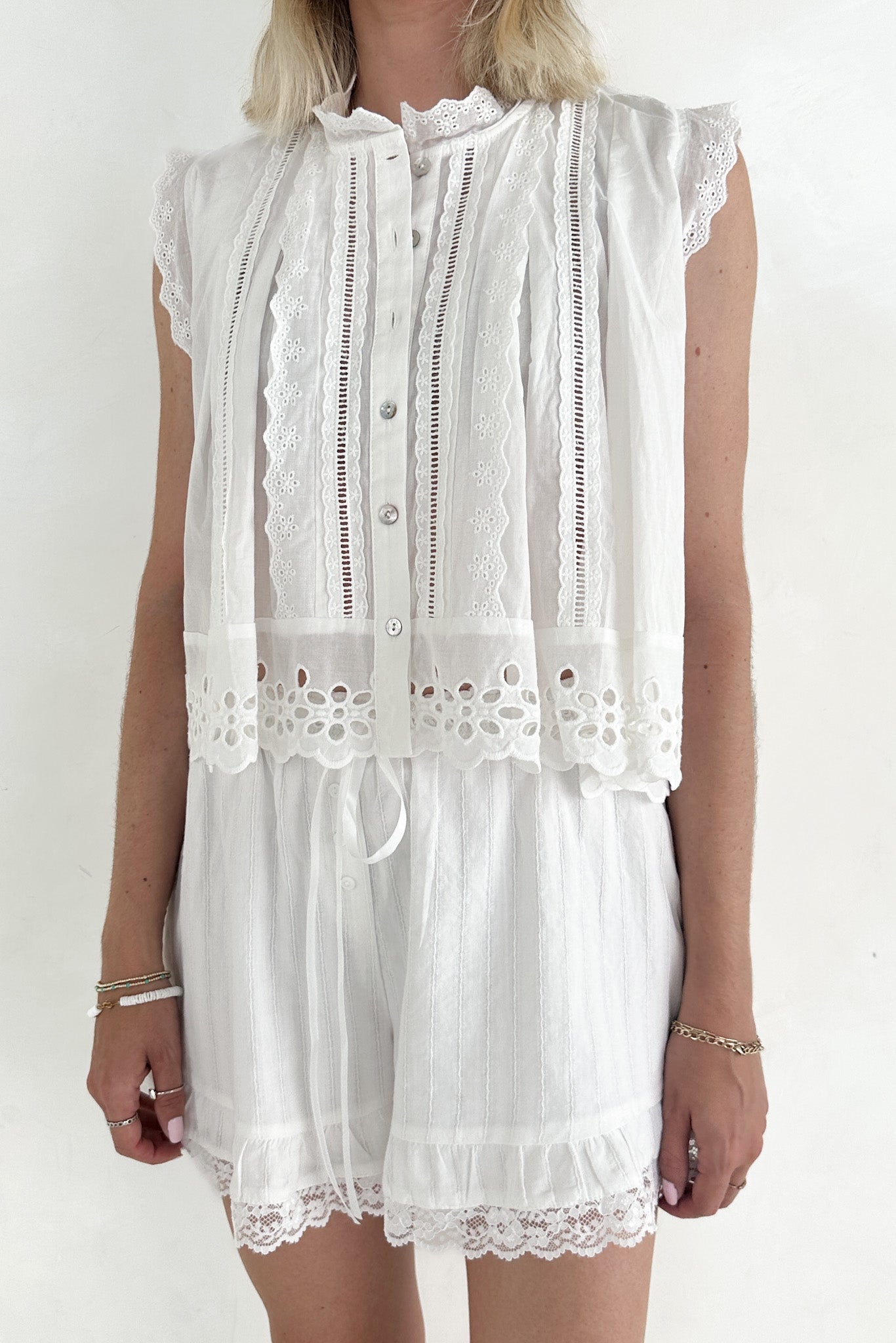 Agatha Eyelet Cotton Blouse - Neutral Ground