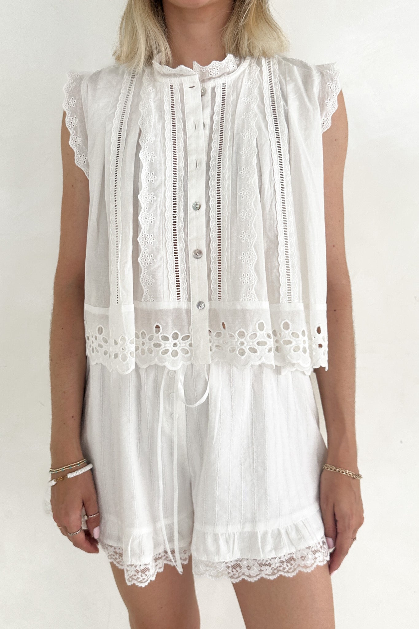 Agatha Eyelet Cotton Blouse - Neutral Ground