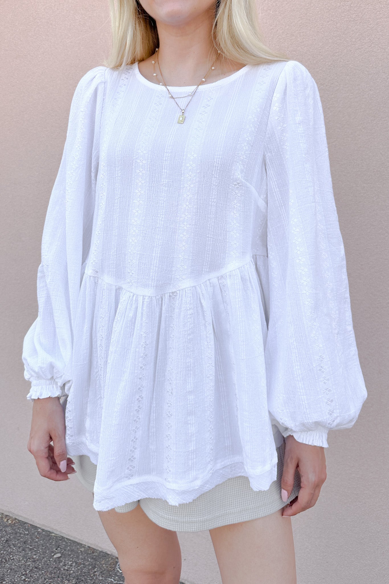 Alina Woven Embroidered Blouse - Neutral Ground