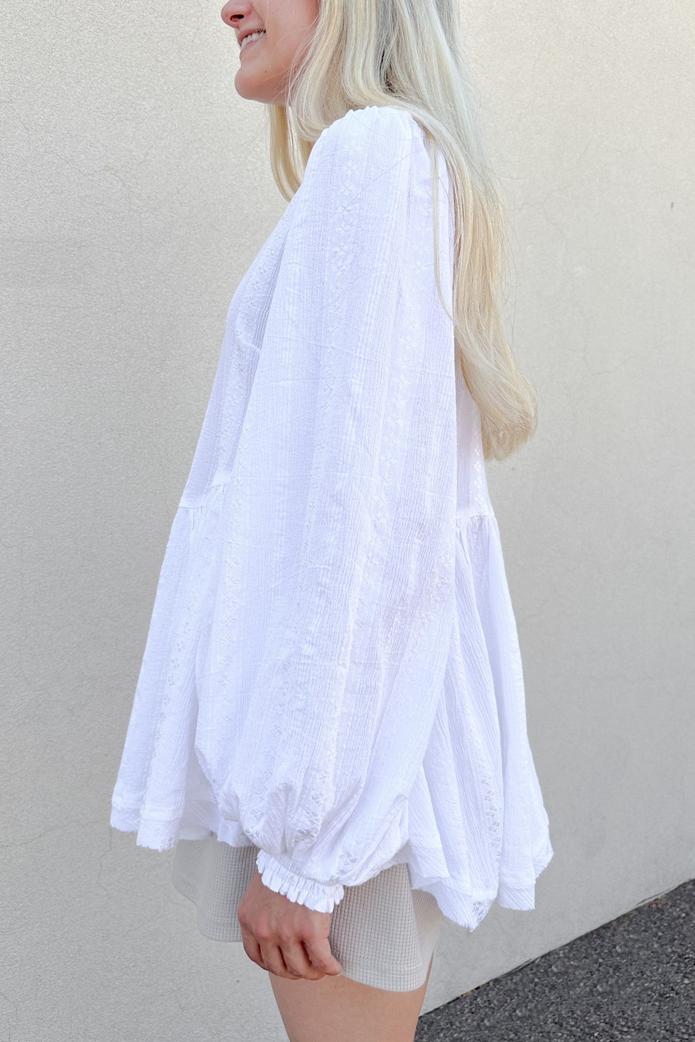 Alina Woven Embroidered Blouse - Neutral Ground