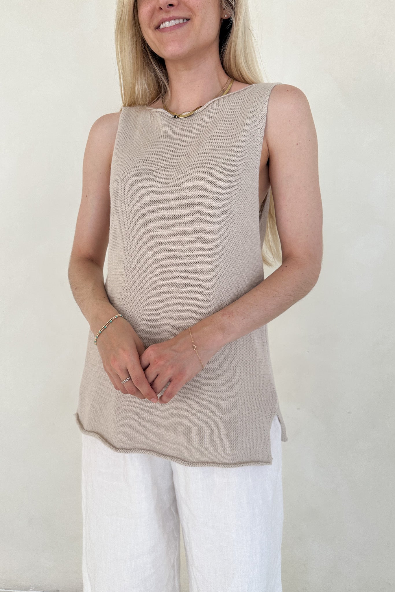 Amaya Woven Side Slit Top - Neutral Ground