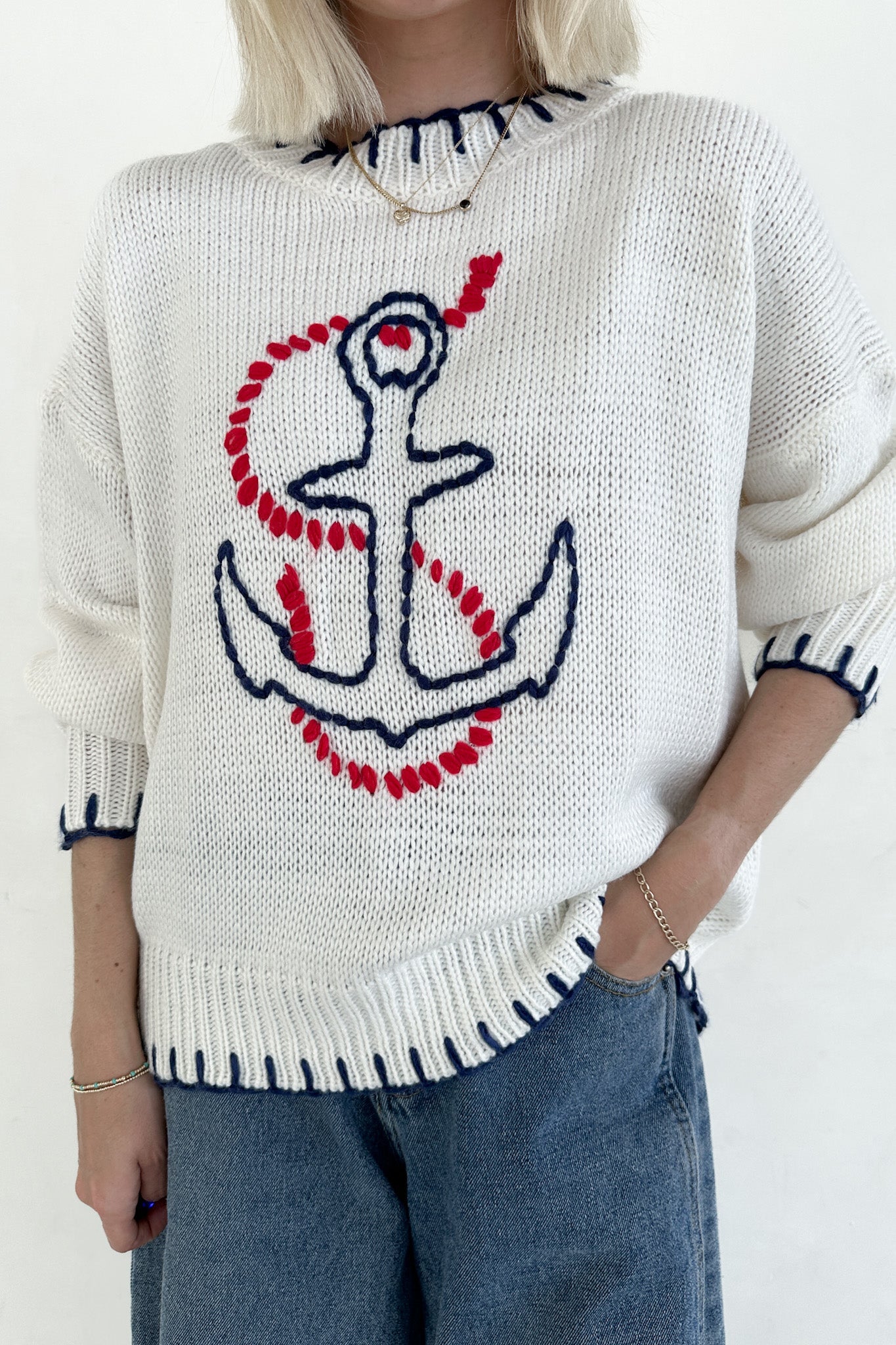 Anchors Away Lightweight Stitched Sweater - Neutral Ground