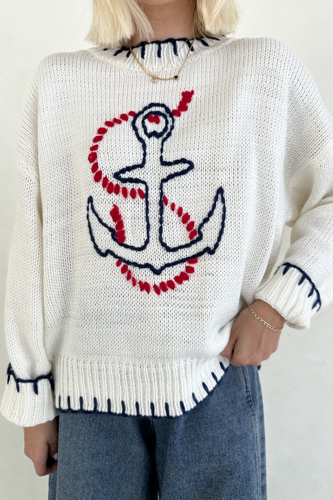 Anchors Away Lightweight Stitched Sweater - Neutral Ground