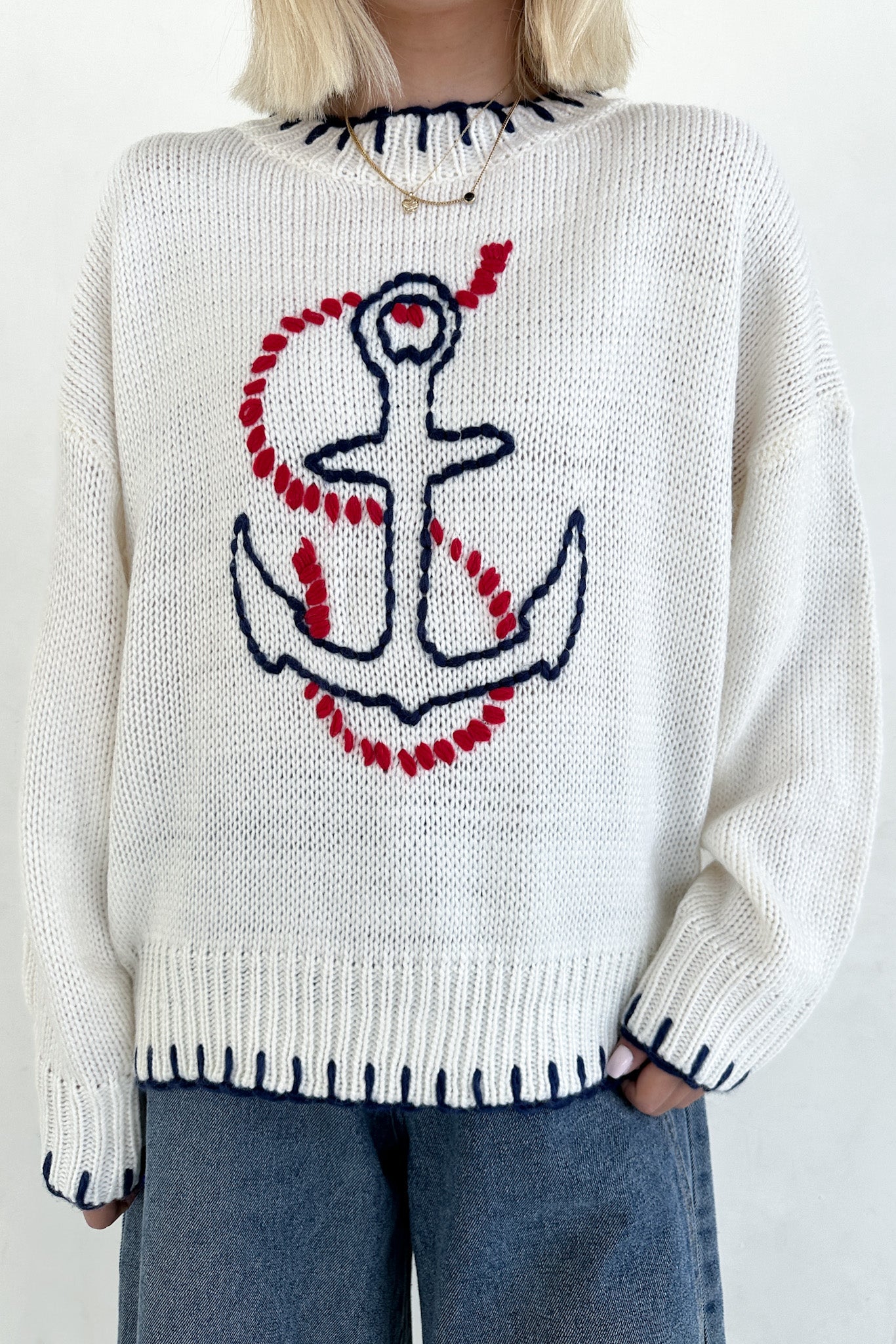 Anchors Away Lightweight Stitched Sweater - Neutral Ground