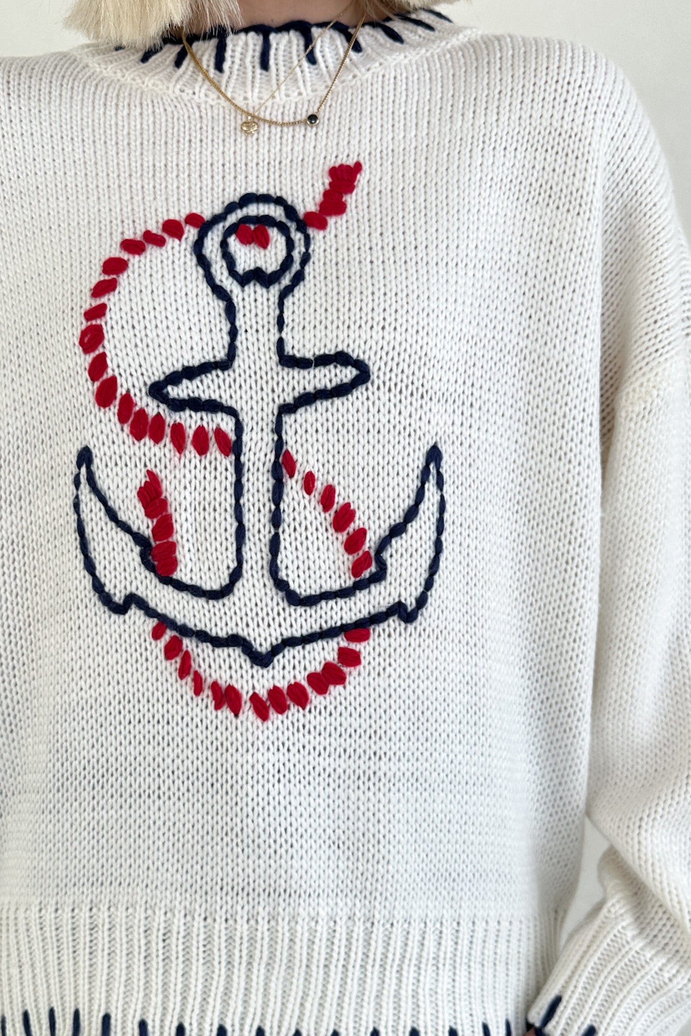 Anchors Away Lightweight Stitched Sweater - Neutral Ground