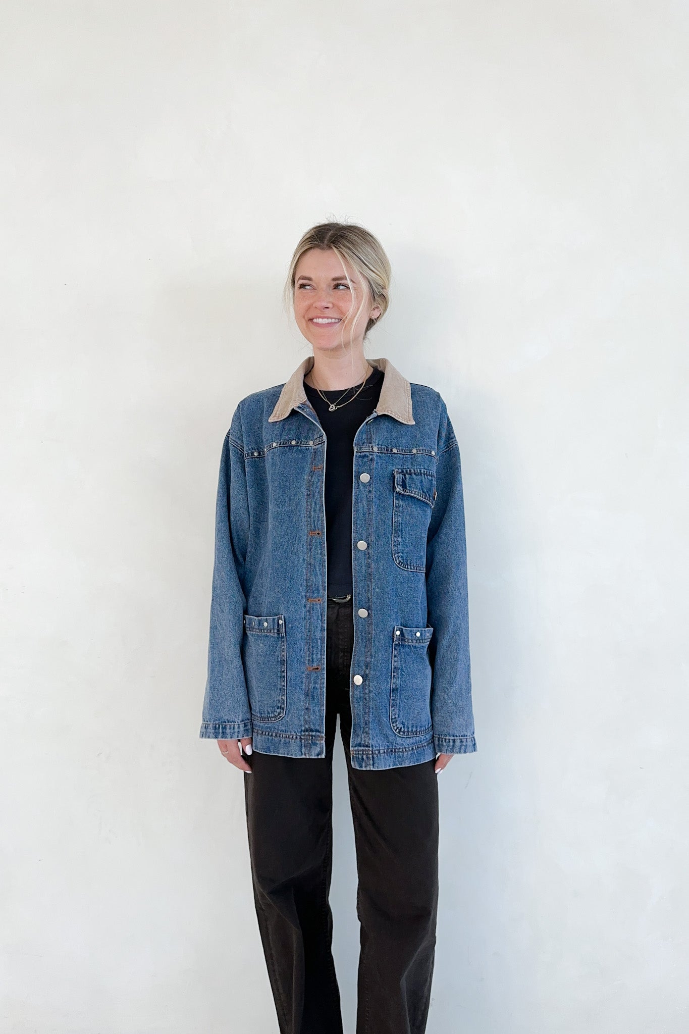 Andie Studded Denim Barn Jacket - Neutral Ground