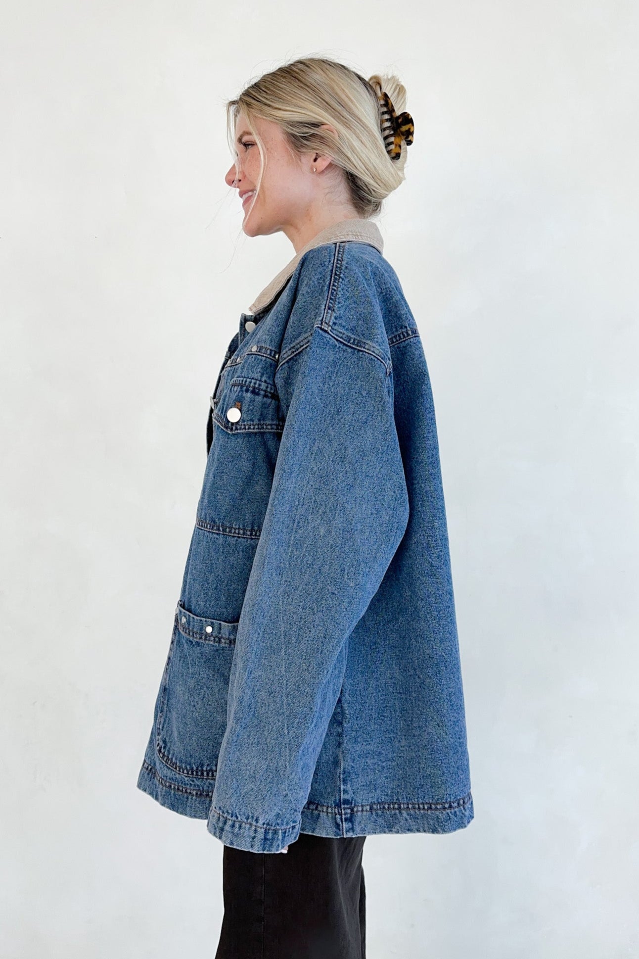 Andie Studded Denim Barn Jacket - Neutral Ground