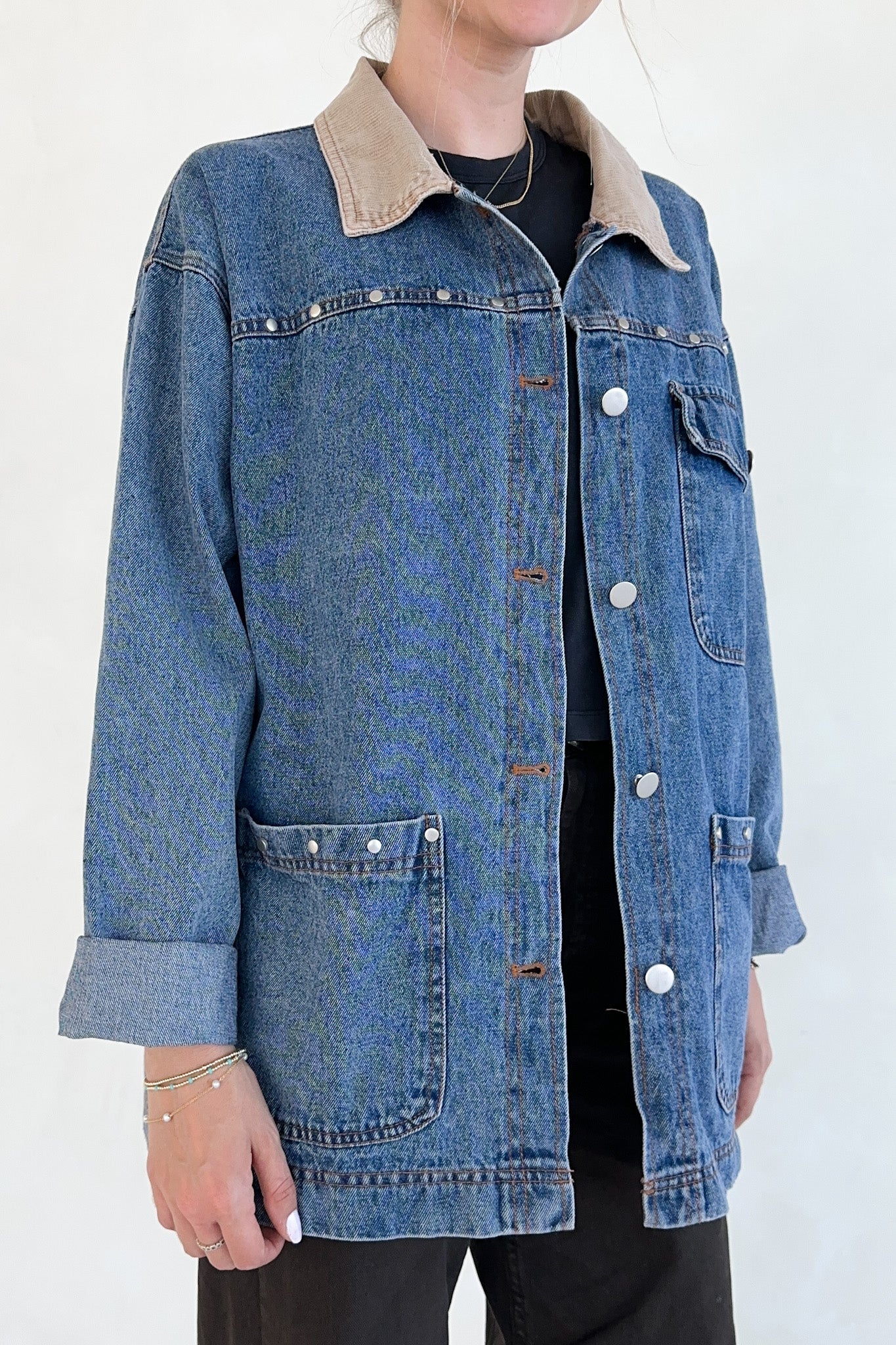 Andie Studded Denim Barn Jacket - Neutral Ground