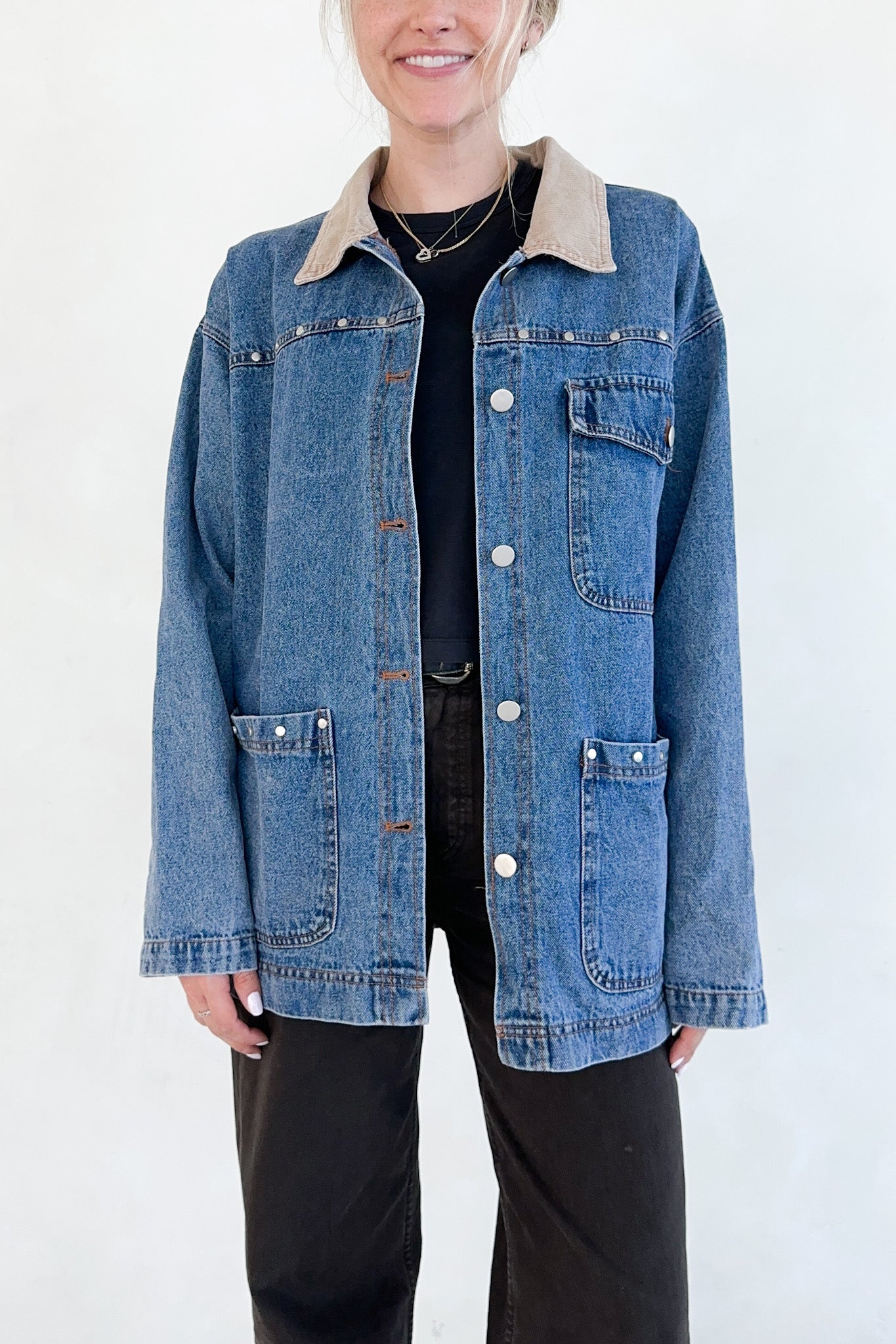 Andie Studded Denim Barn Jacket - Neutral Ground
