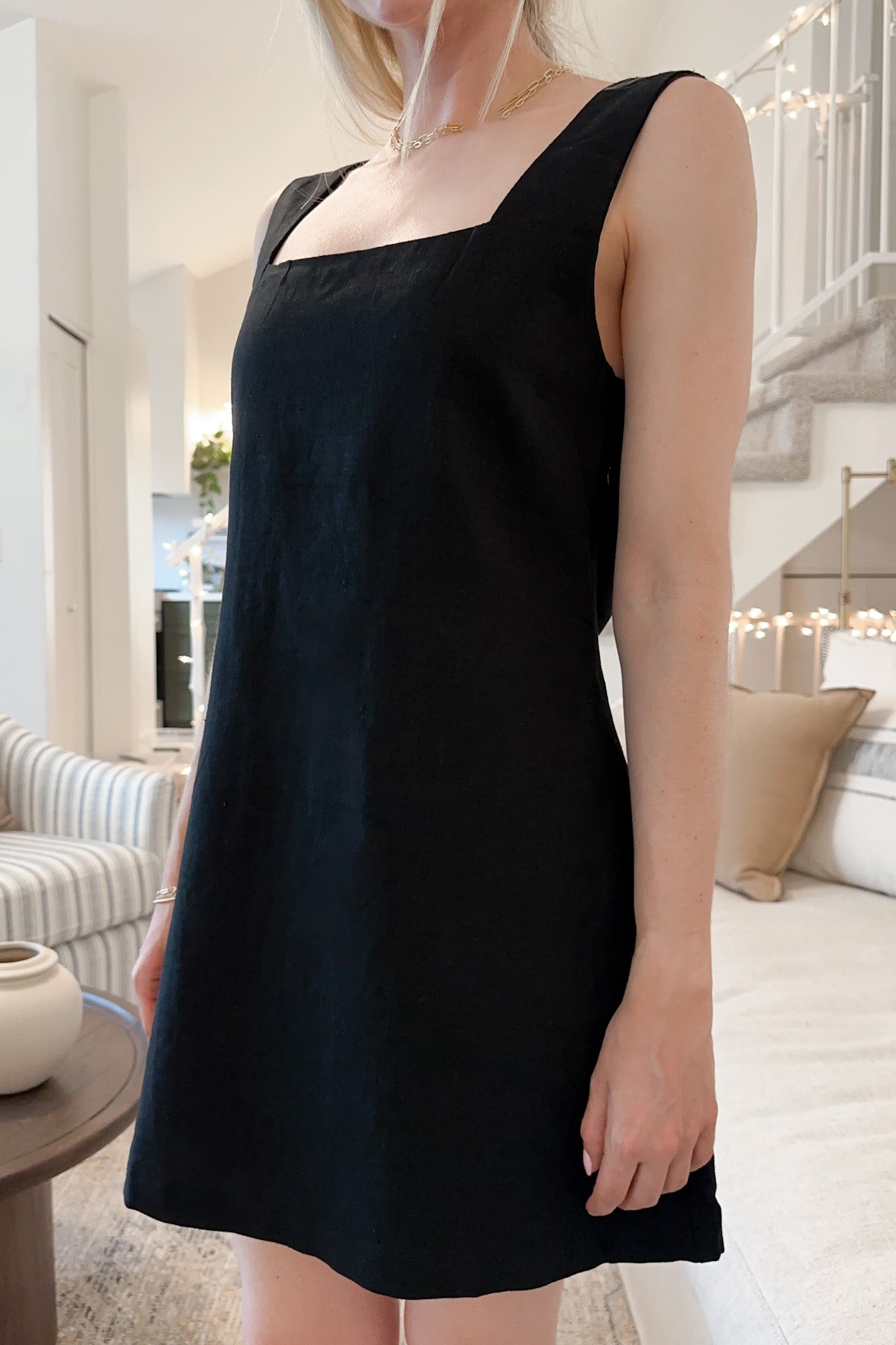 Audrey Square Neck Linen Dress - Neutral Ground