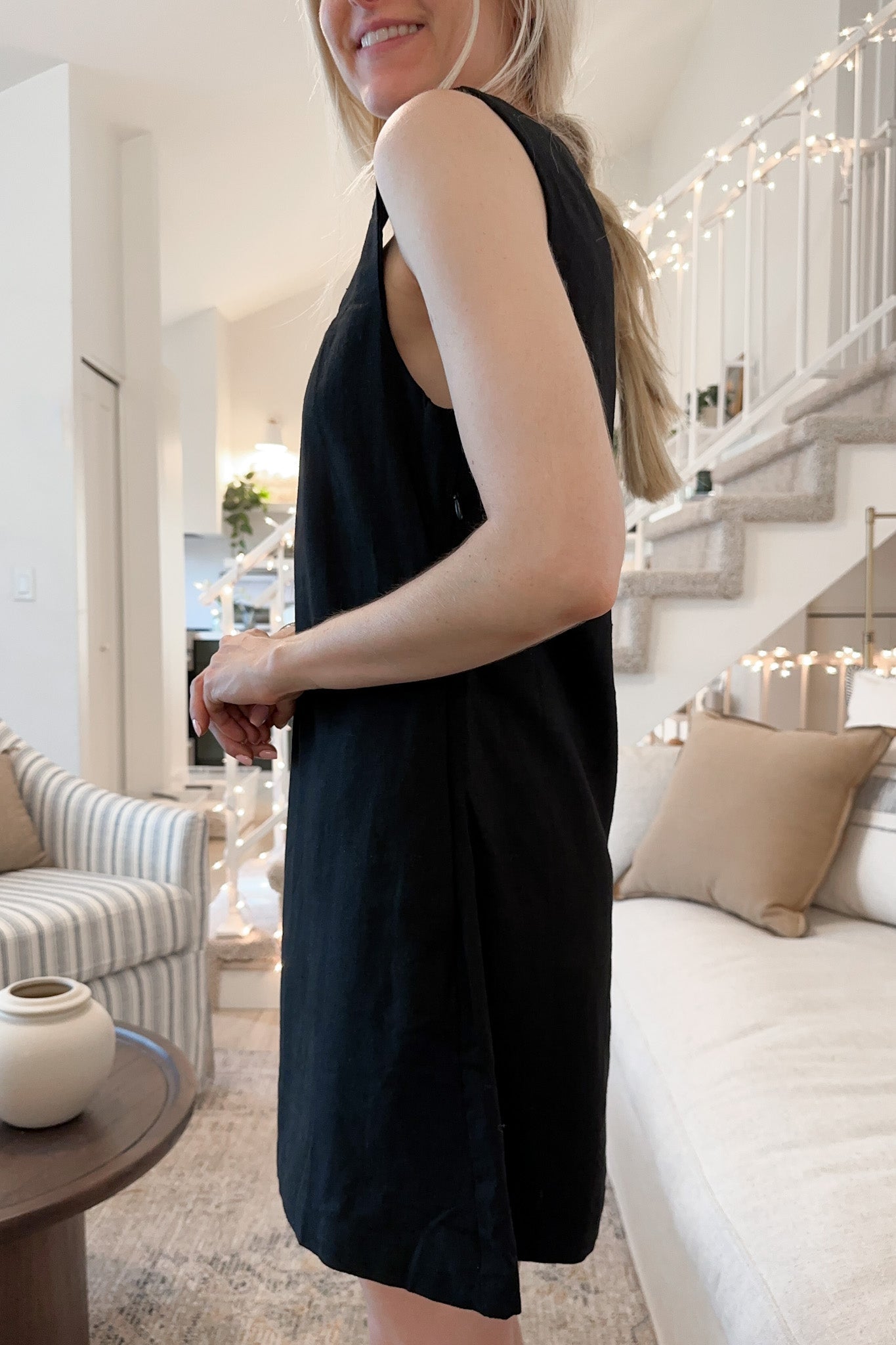 Audrey Square Neck Linen Dress - Neutral Ground