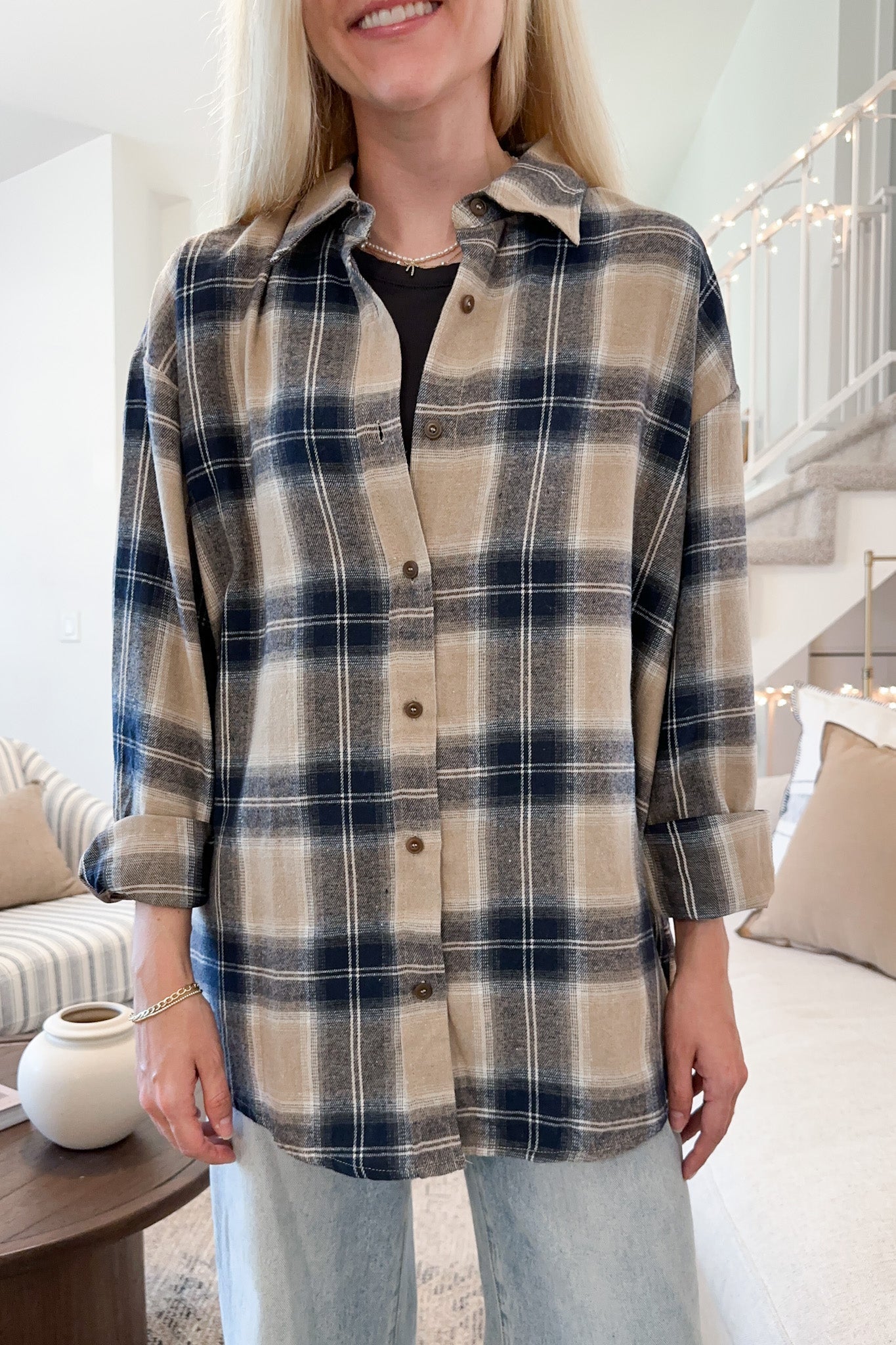 Auggie Plaid Button Down Shirt - Neutral Ground