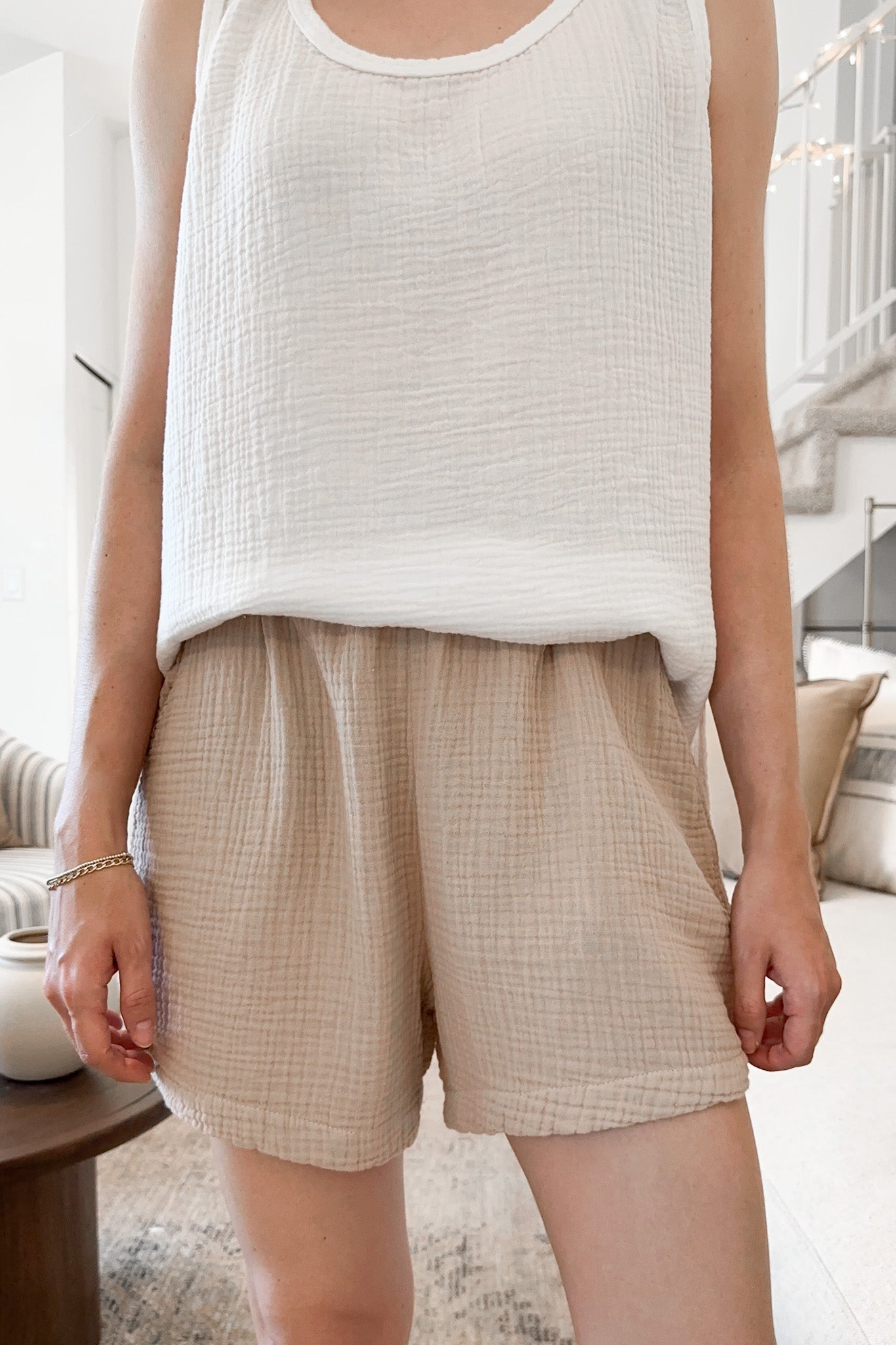 August Cotton Shorts in Sand - Neutral Ground